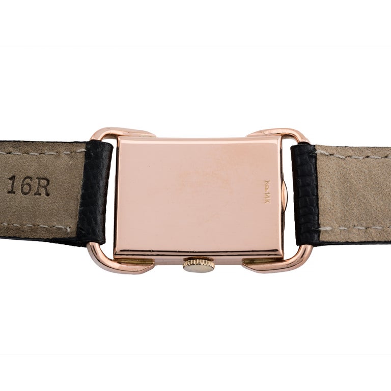 Art Deco Jaegar LeCoultre 14 Karat Rose Gold Fancy Lug Mens Unisex Dress  Watch at 1stDibs