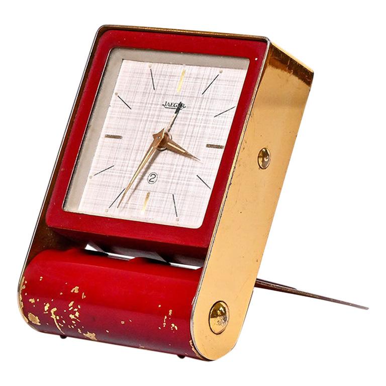 Art Deco Jaeger-LeCoultre Travel Alarm Clock Burgundy Colored