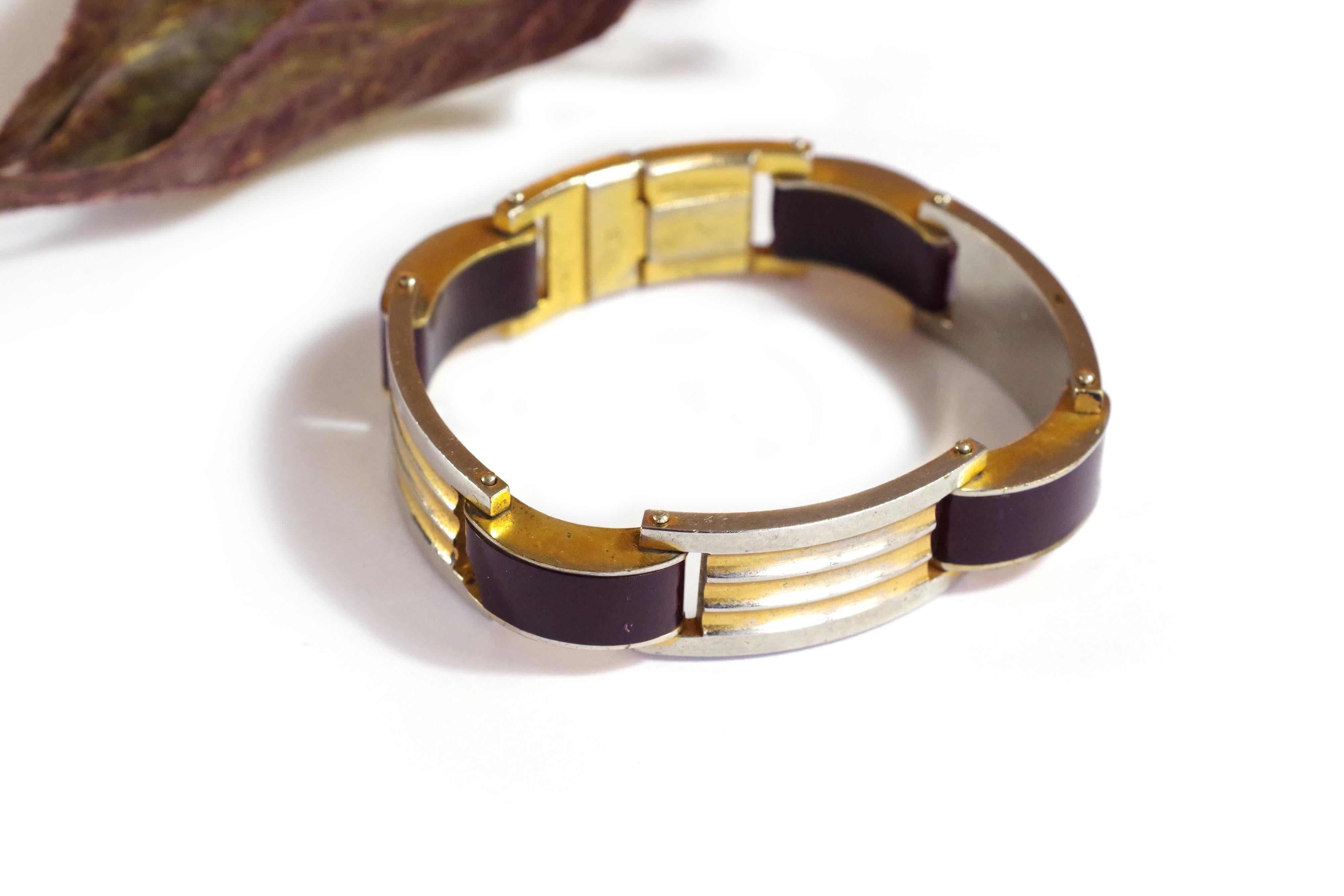 Art Deco Jakob Bengel Armband, antikes Metall und Galathit-Armband Anfang des 20. Jahrhunderts 7