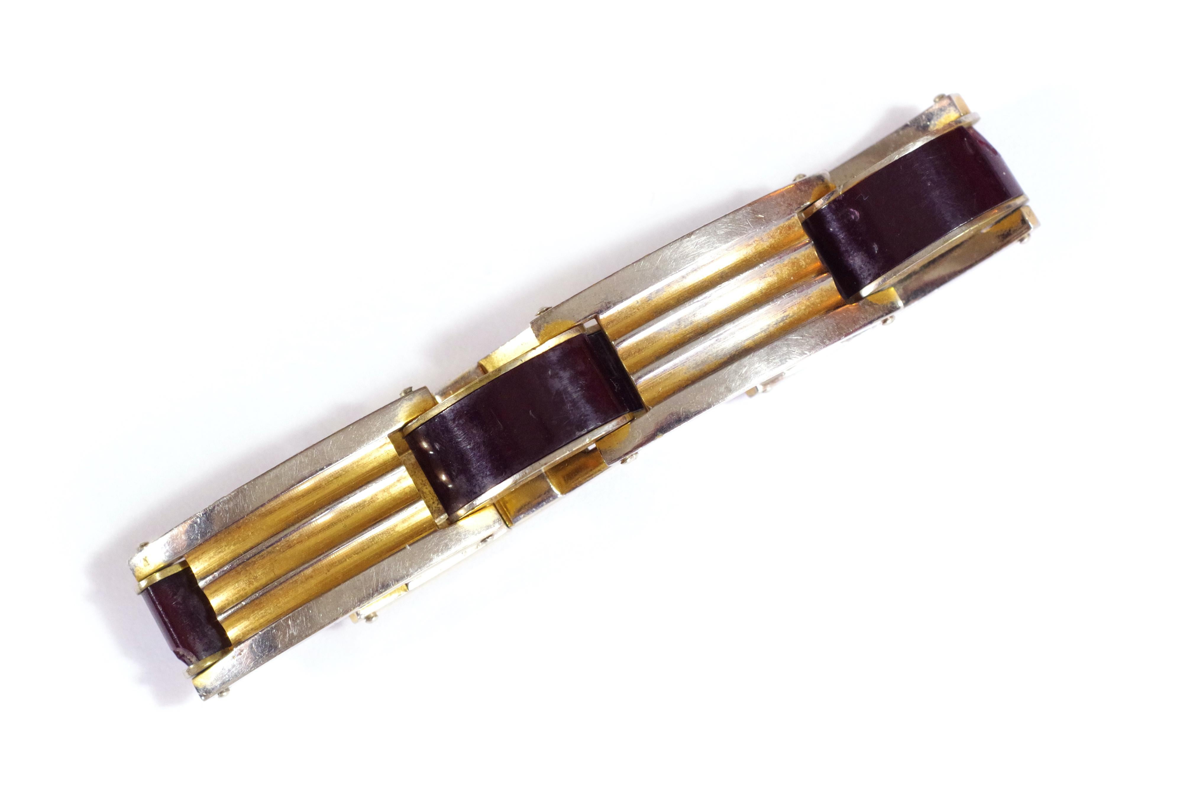 Art Deco Jakob Bengel Armband, antikes Metall und Galathit-Armband Anfang des 20. Jahrhunderts (Art déco)