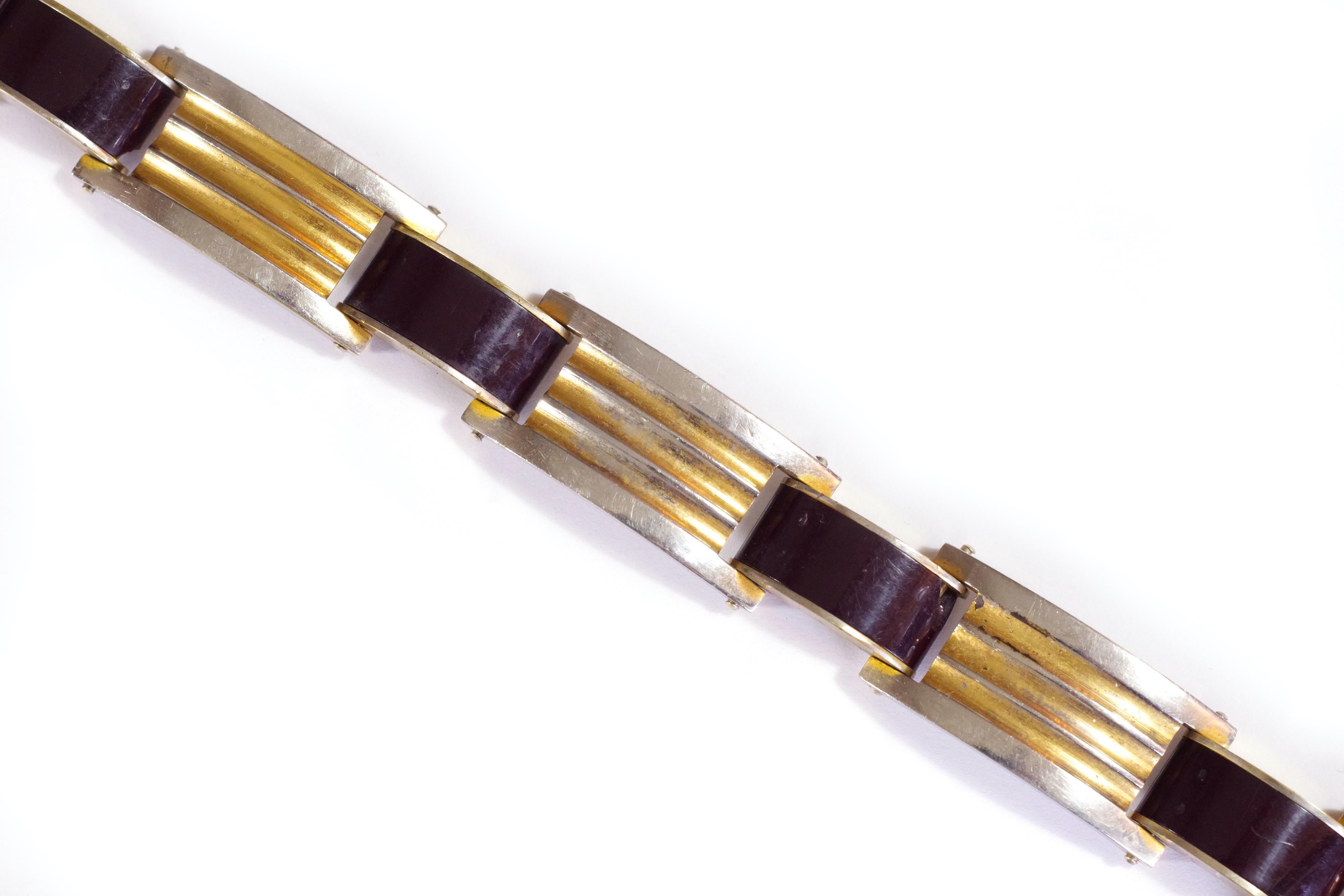 Art Deco Jakob Bengel Armband, antikes Metall und Galathit-Armband Anfang des 20. Jahrhunderts Damen