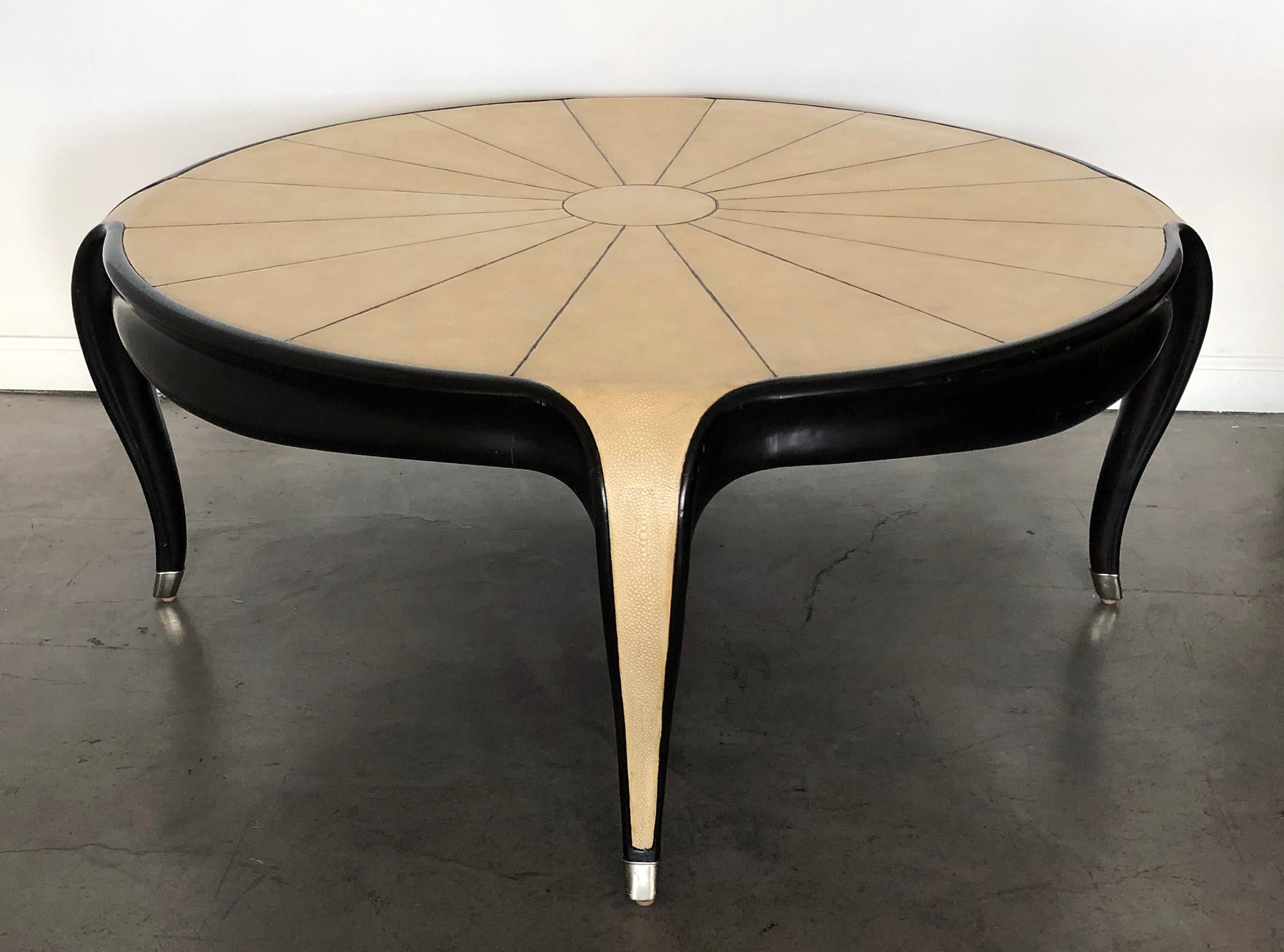 Late 20th Century Art Deco Jallot Style Faux Shagreen Ebonized Coffee Table