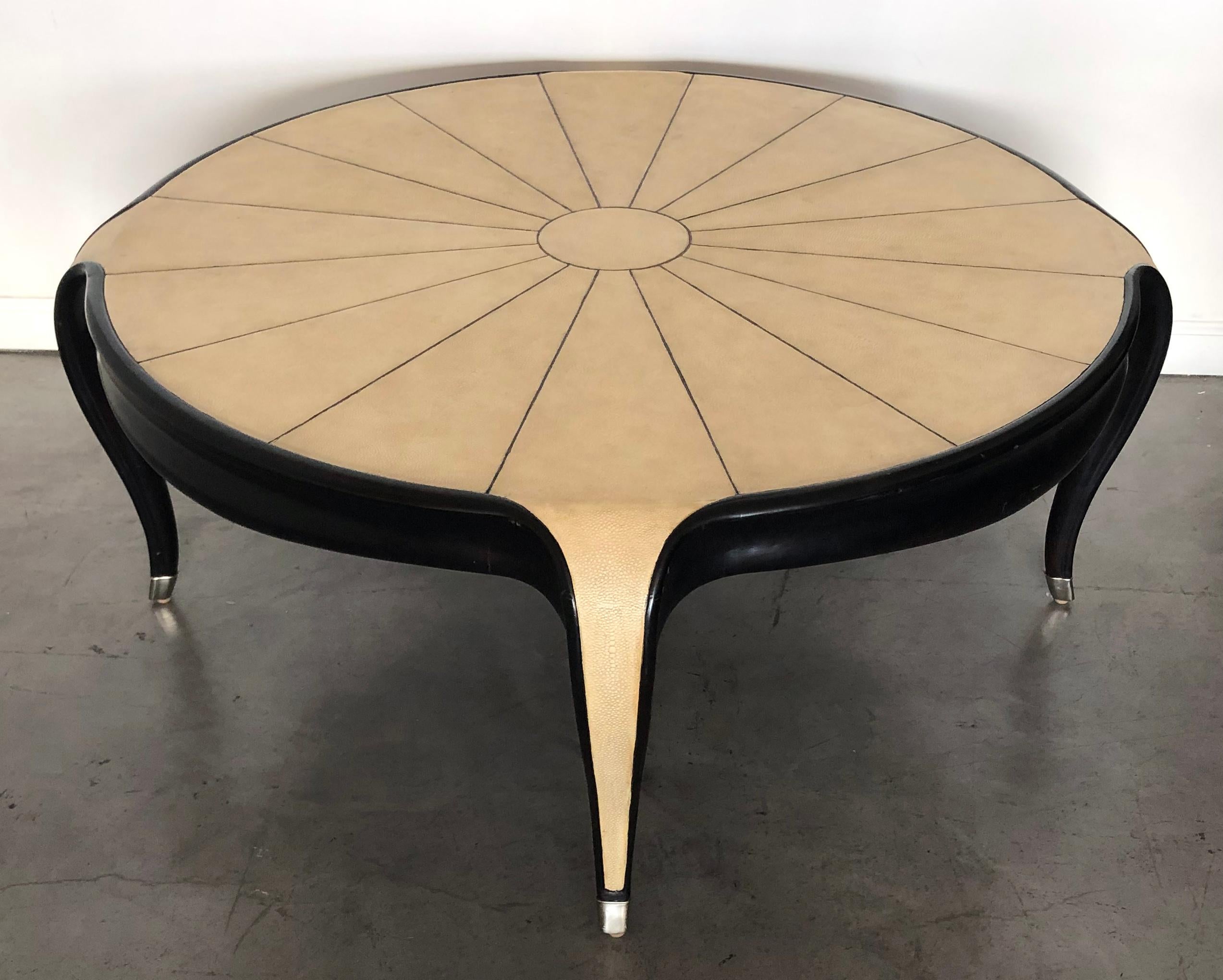 Art Deco Jallot Style Faux Shagreen Ebonized Coffee Table 1