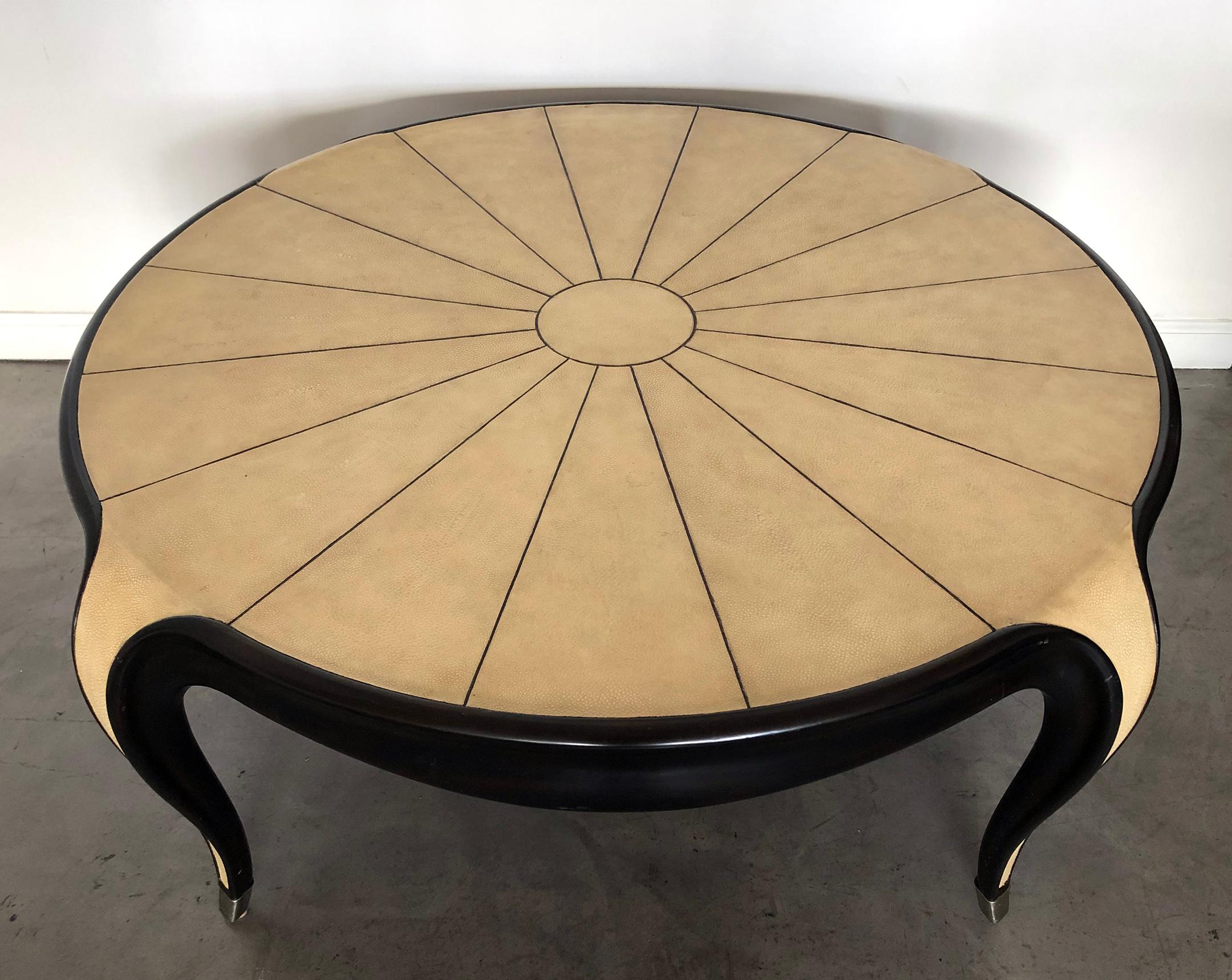 Art Deco Jallot Style Faux Shagreen Ebonized Coffee Table 3