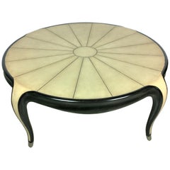 Art Deco Jallot Style Faux Shagreen Ebonized Wood & Brass Coffee/ Cocktail Table