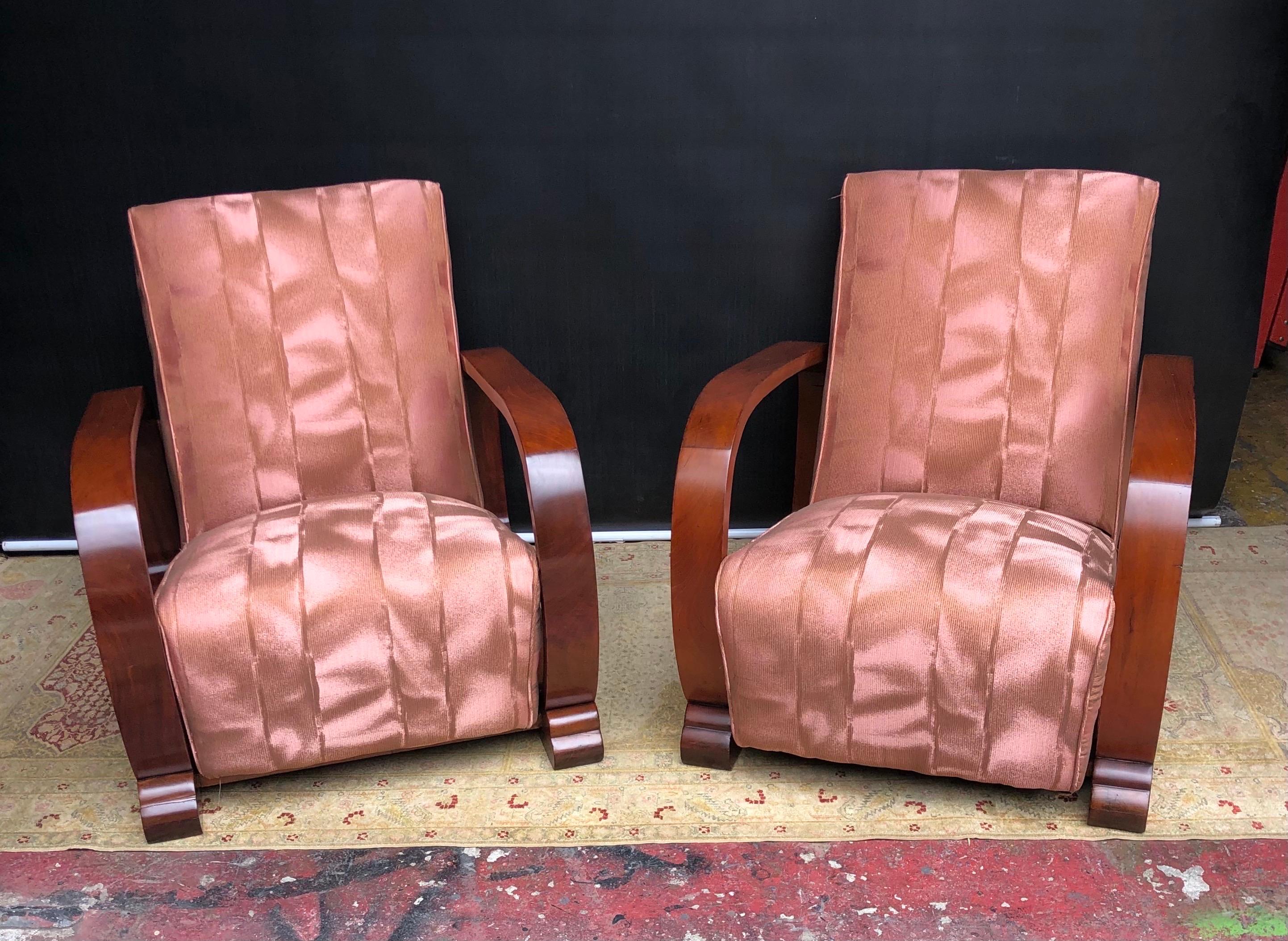 Hand-Carved Art Deco Jamaican Mahogany Loop Club Chairs, 20th Century For Sale