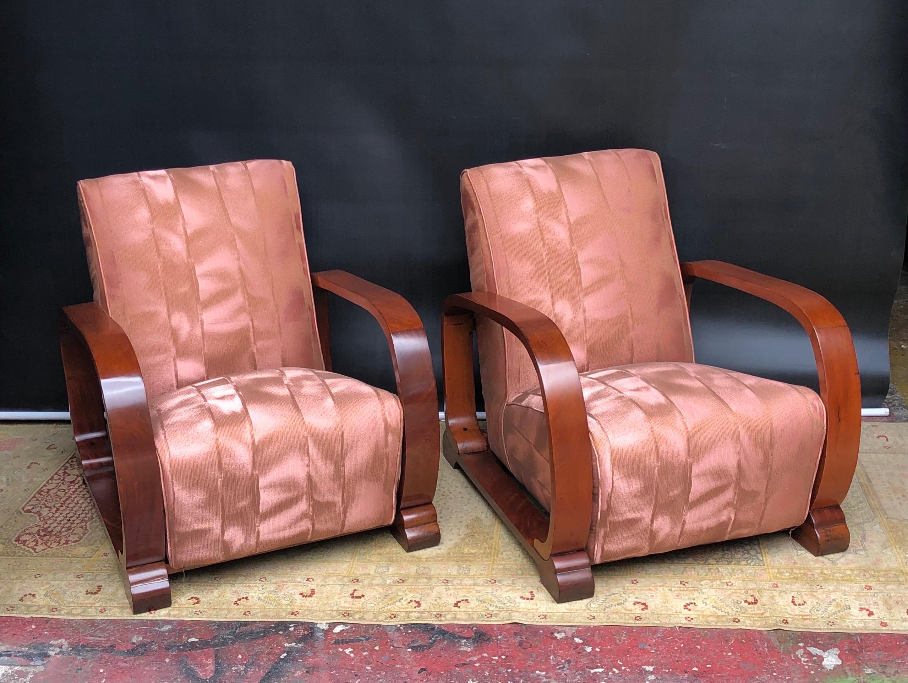 Acajou Fauteuils club à boucle en acajou jamaïcain Art déco, 20e siècle en vente