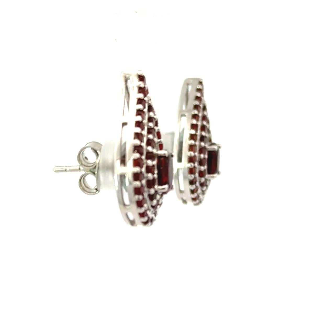 Modernist Art Deco Style January Birthstone Garnet Stud Silver Earring for Graduation Gitf For Sale