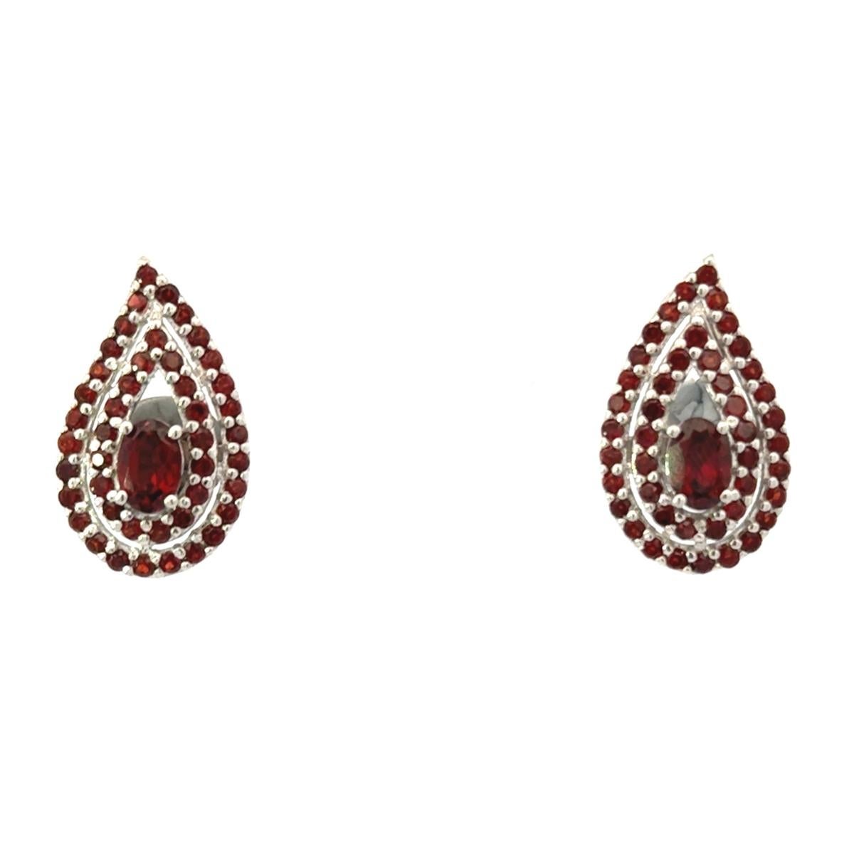 Art Deco Style January Birthstone Garnet Stud Silver Earring for Graduation Gitf For Sale 2