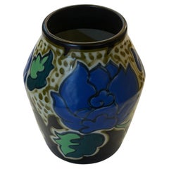 Art Deco Japan Hongan Ware Floral Ceramic Pottery Vase Gouda style