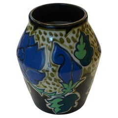 Art Deco Japan Hongan Ware Floral Ceramic Pottery Vase Gouda style