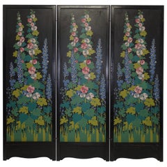 Art Deco Japanesque Silk Screen on Wood Folding Screen, American, circa 1920