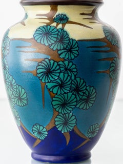 Art Deco Japonisme Ceramic Table Lamp, 1928, New Silk Sari Ribbon Lampshade