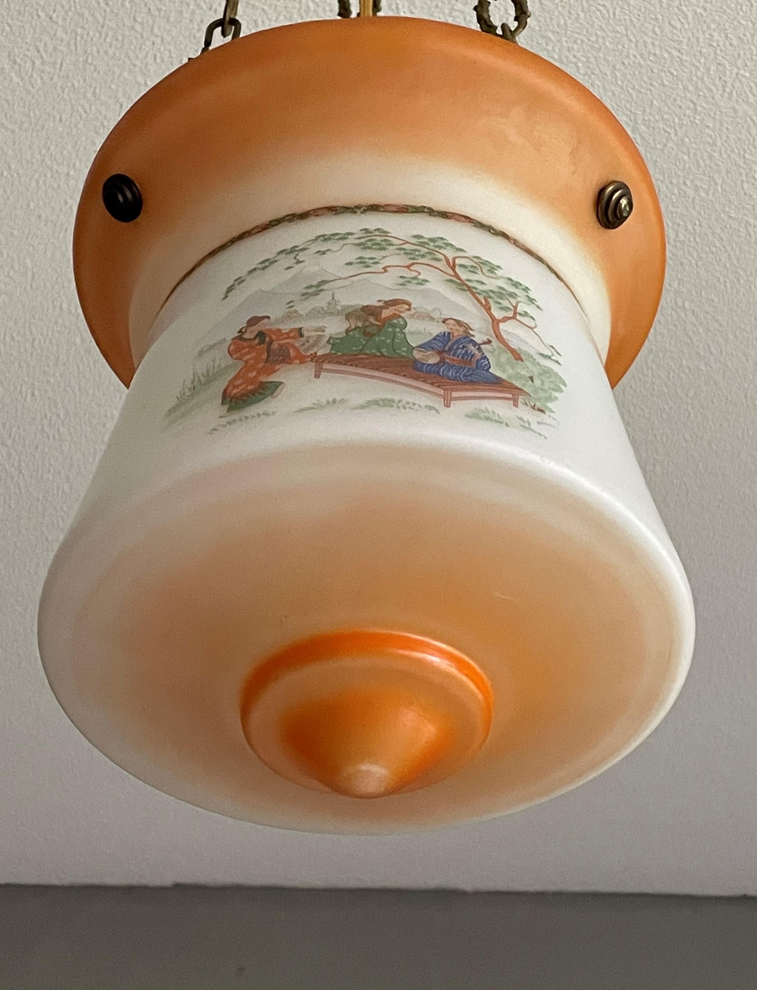 Art Deco Japonisme Lantern Pendant W. Mount Fuji and Traditional Music Graphics For Sale 2