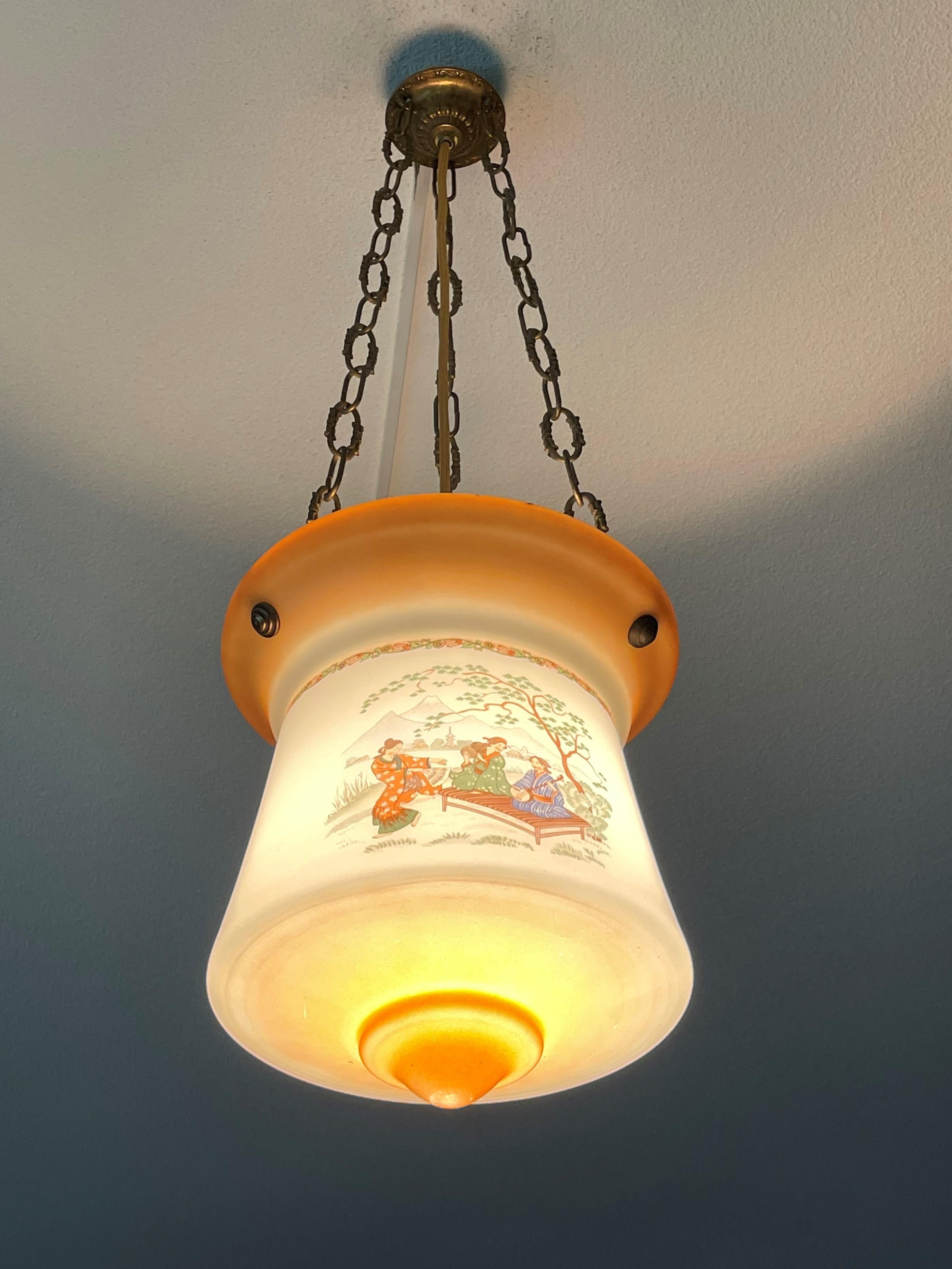 Art Deco Japonisme Lantern Pendant W. Mount Fuji and Traditional Music Graphics For Sale 9