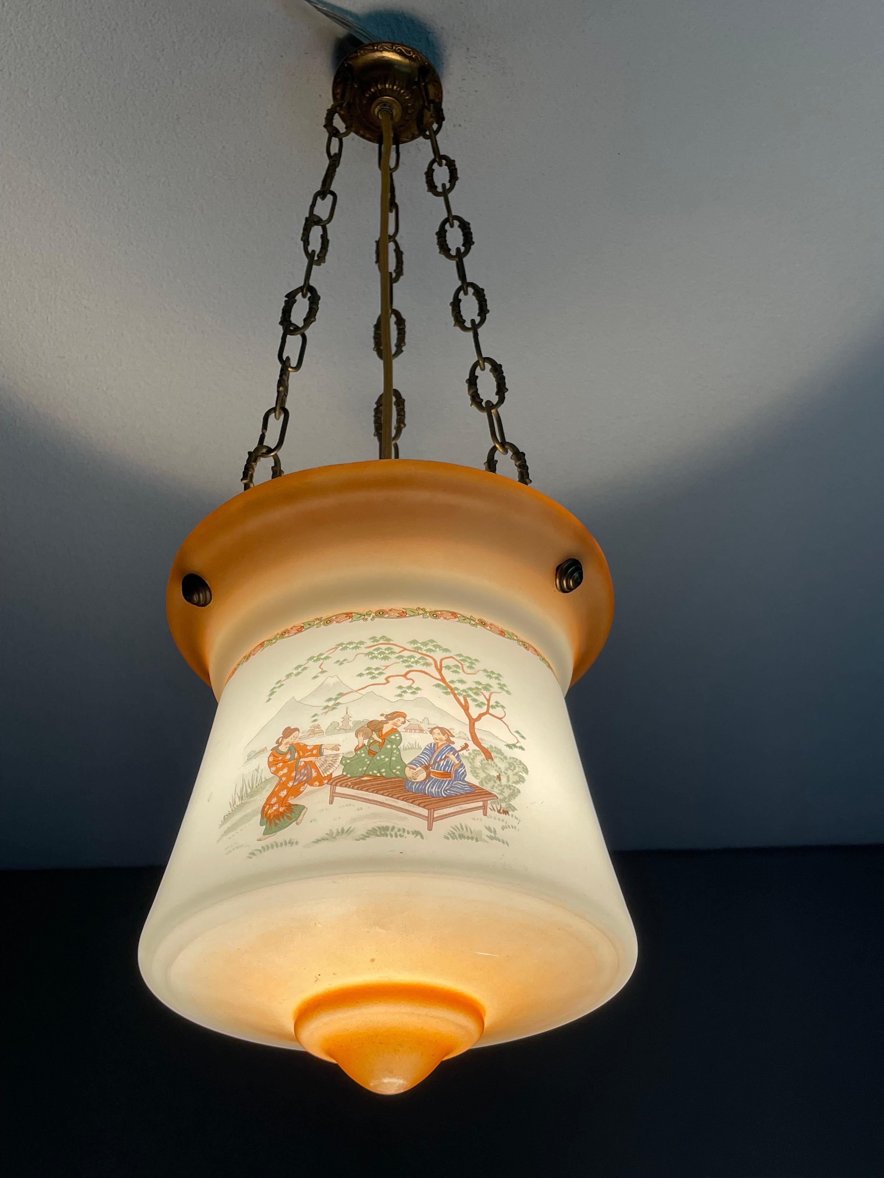 Art Deco Japonisme Lantern Pendant W. Mount Fuji and Traditional Music Graphics For Sale 8