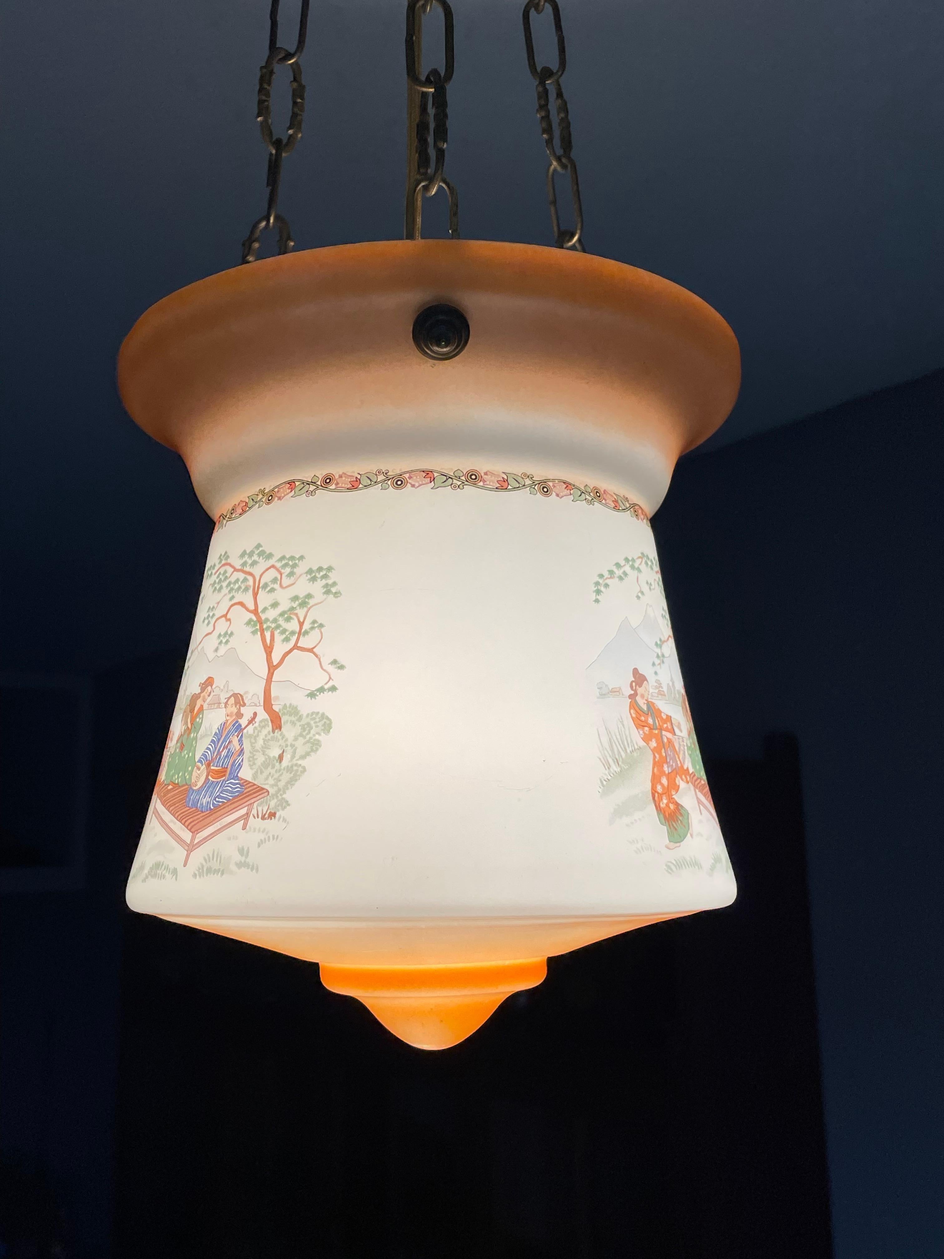 Art Deco Japonisme Lantern Pendant W. Mount Fuji and Traditional Music Graphics For Sale 11