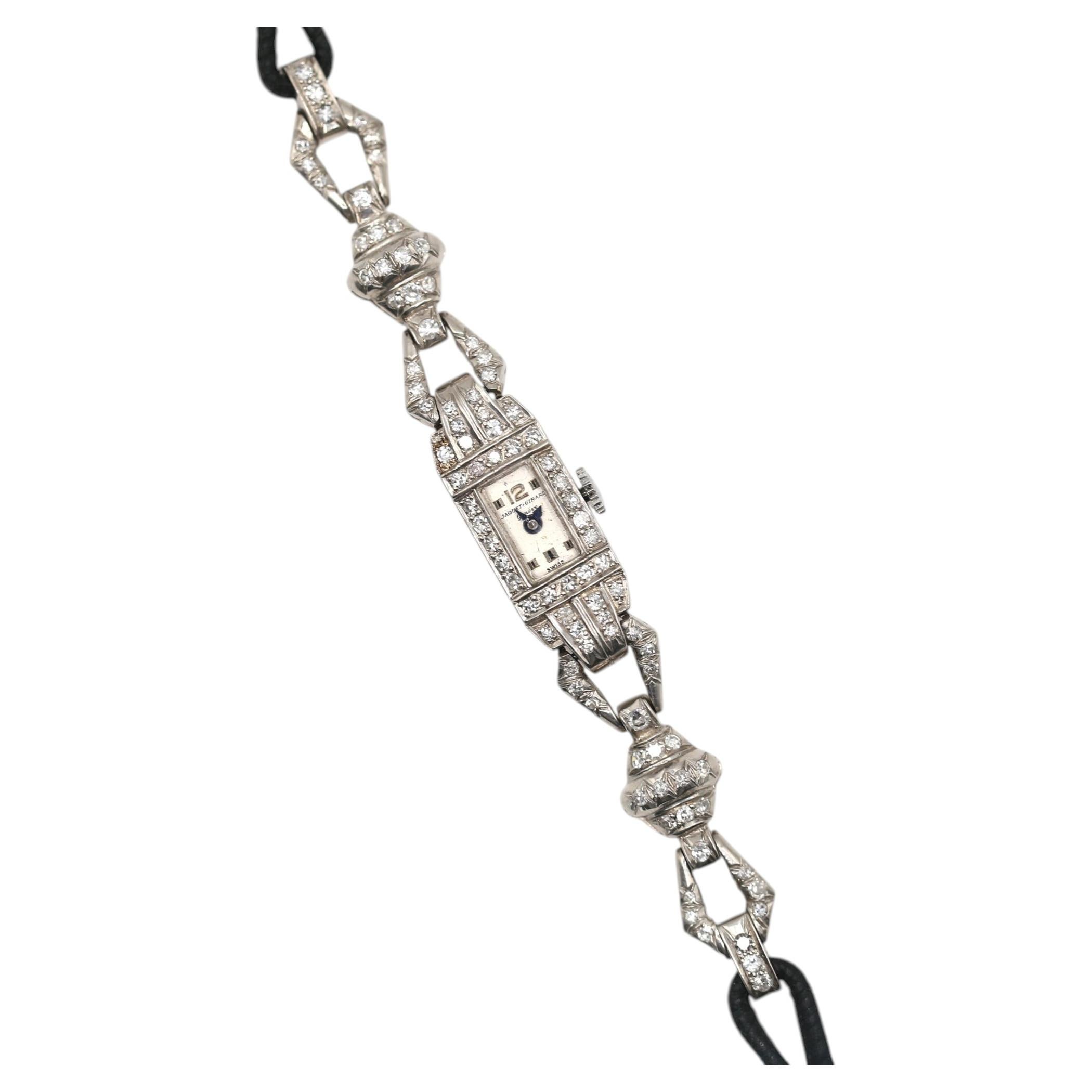 Montre de dame Art déco A Jaquet Girard Genève Swiss Platinum Diamond, 1935 en vente