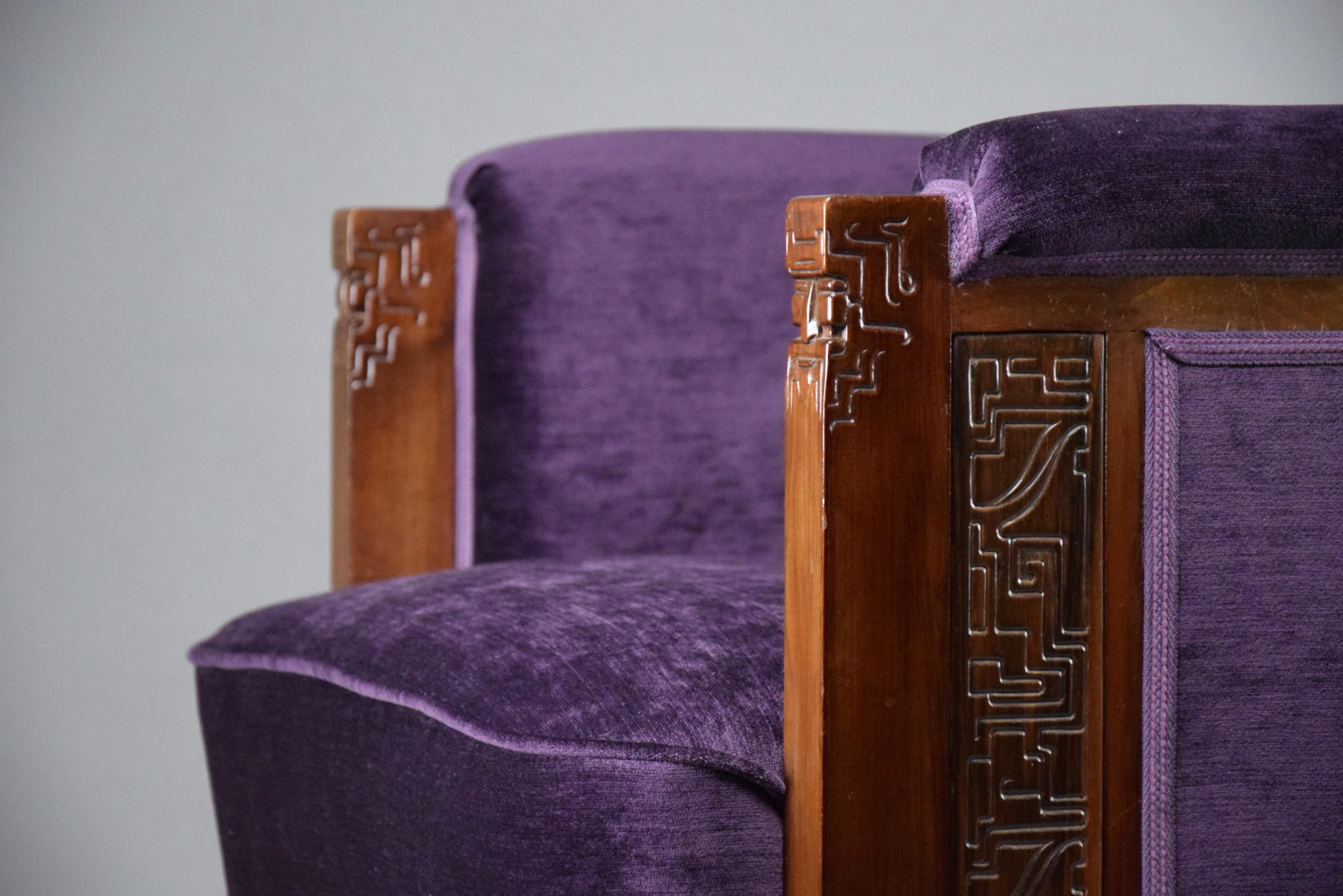 Sillón Art Decó de Madera de Jatoba y Terciopelo Morado en venta 7