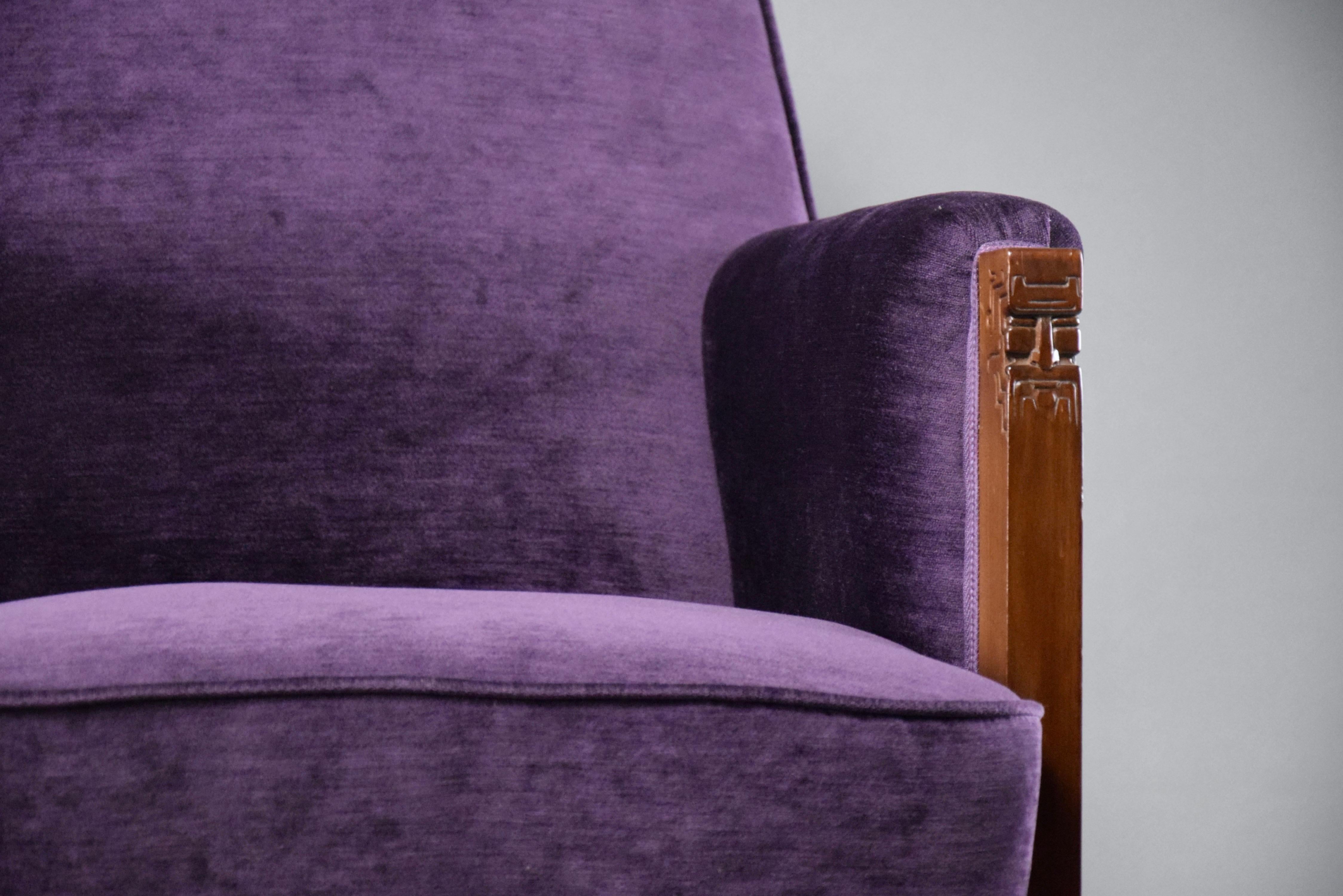 Sillón Art Decó de Madera de Jatoba y Terciopelo Morado en venta 1