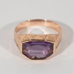 Art Deco Jazz Age Amethyst and 14 Karat Rose Gold with Geometric Cubist Designs