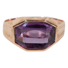 Art Deco Jazz Age Amethyst and 14 Karat Rose Gold with Geometric Cubist Designs