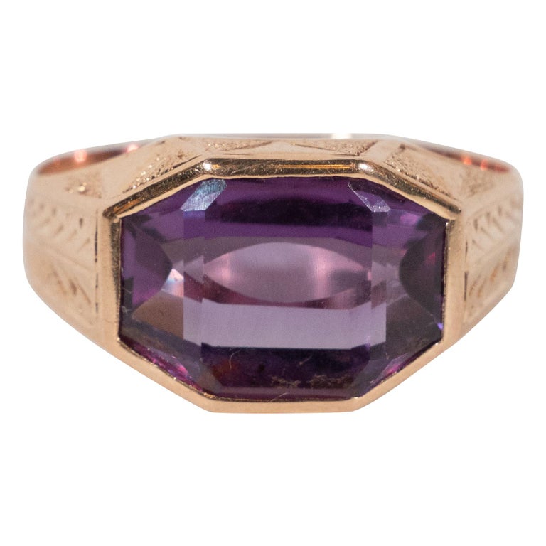 Art Deco Jazz Age Amethyst and 14 Karat Rose Gold with Geometric Cubist