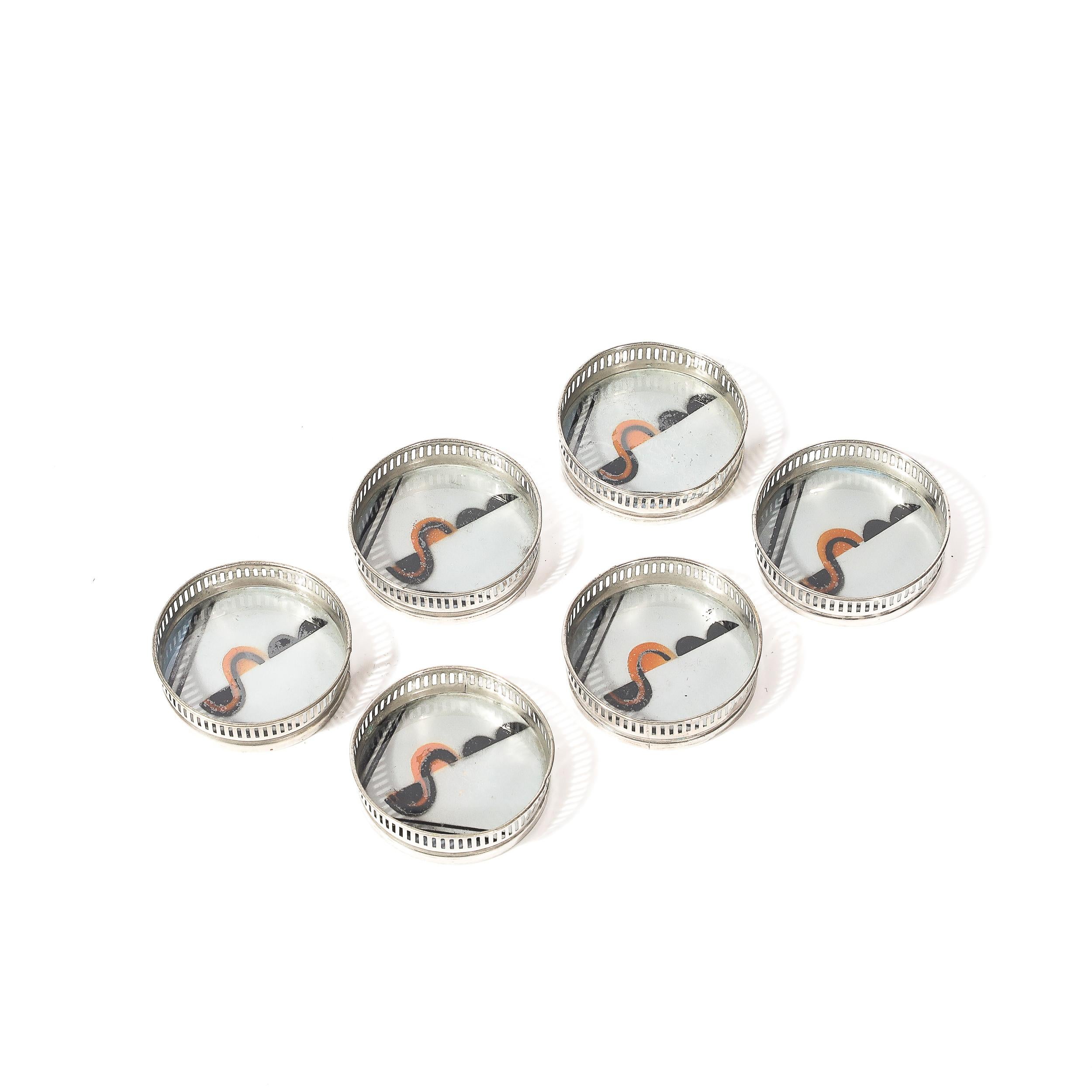 Juego de bandeja y posavasos cromados Art Decó Jazz Age Eglomise en venta 4