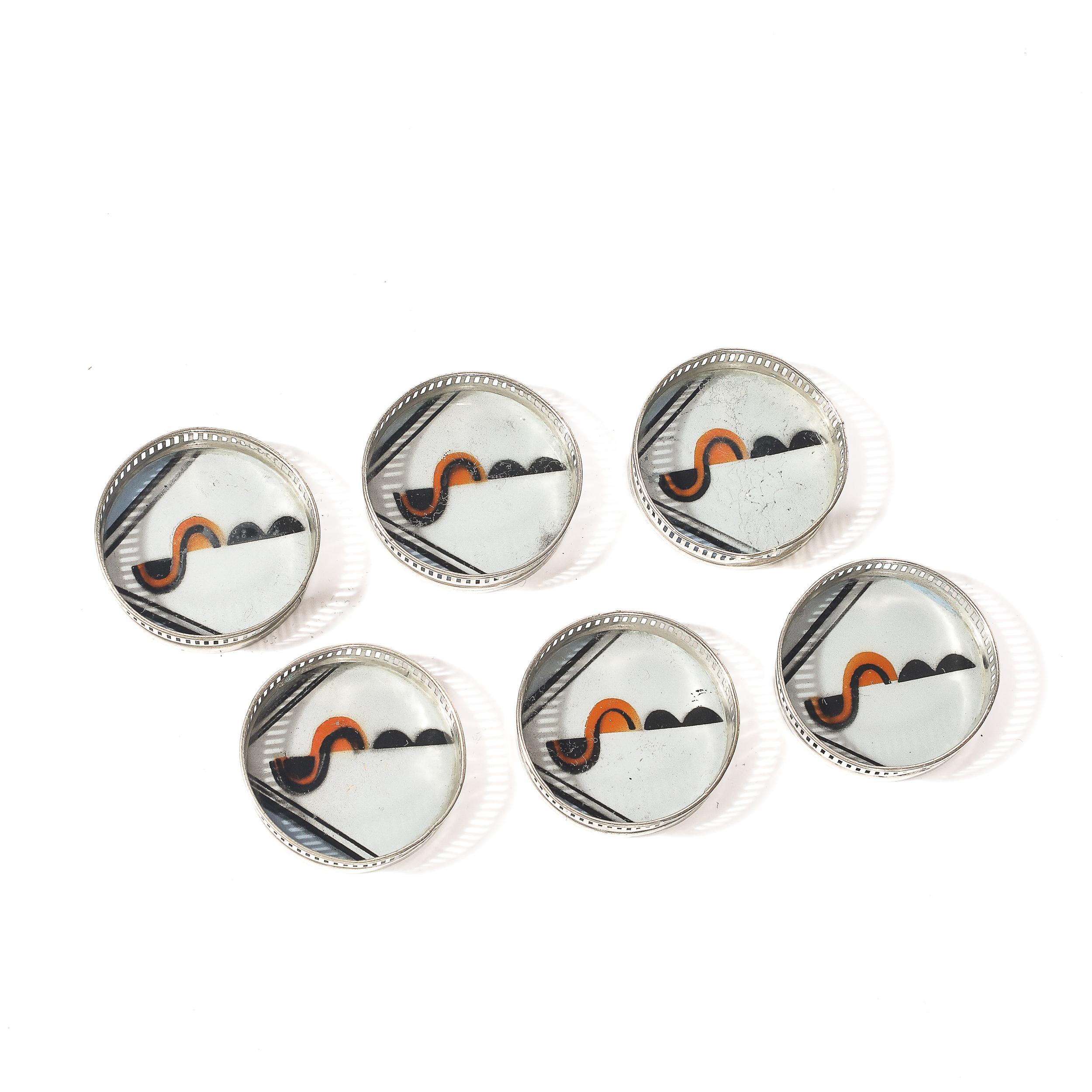 Juego de bandeja y posavasos cromados Art Decó Jazz Age Eglomise en venta 5