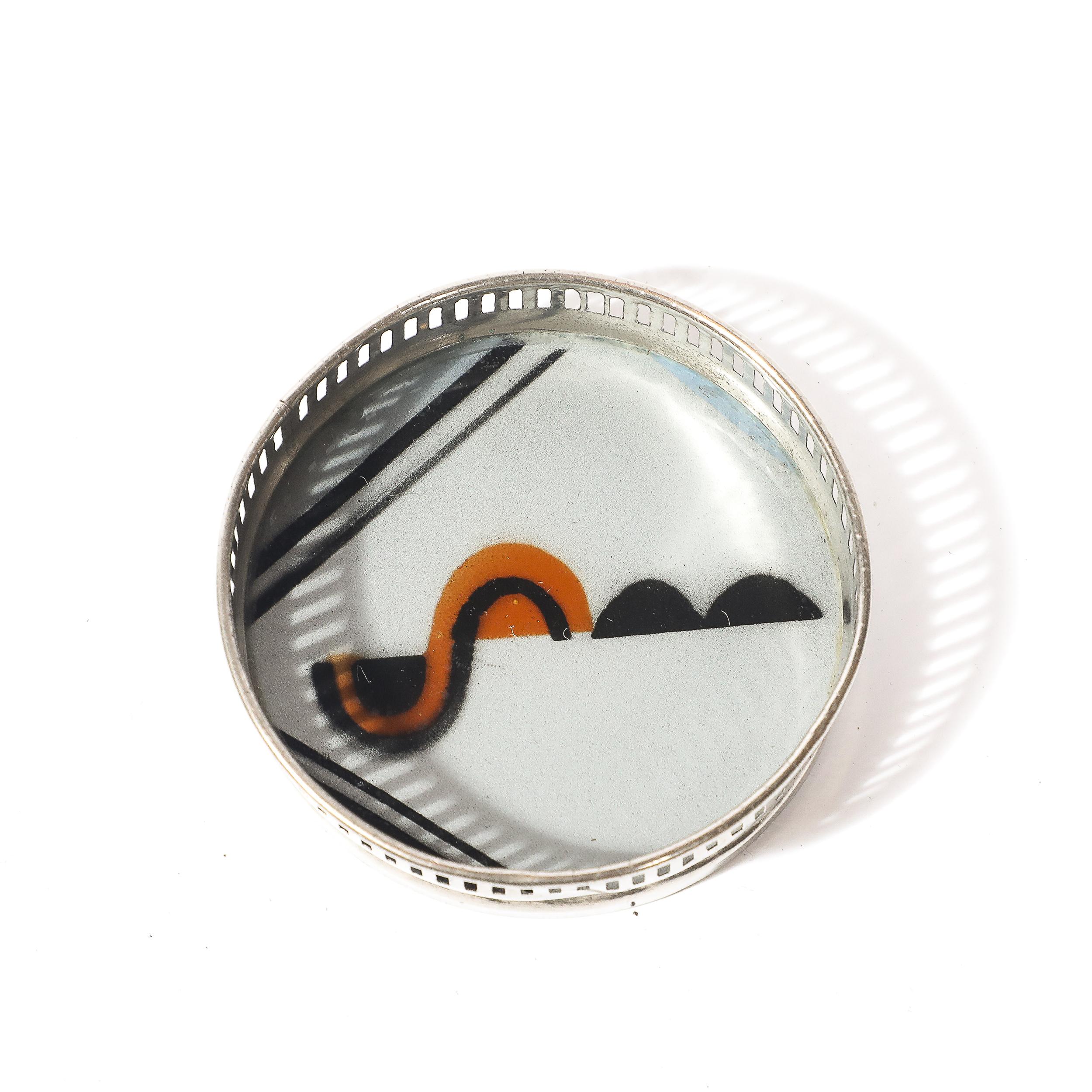 Juego de bandeja y posavasos cromados Art Decó Jazz Age Eglomise en venta 6