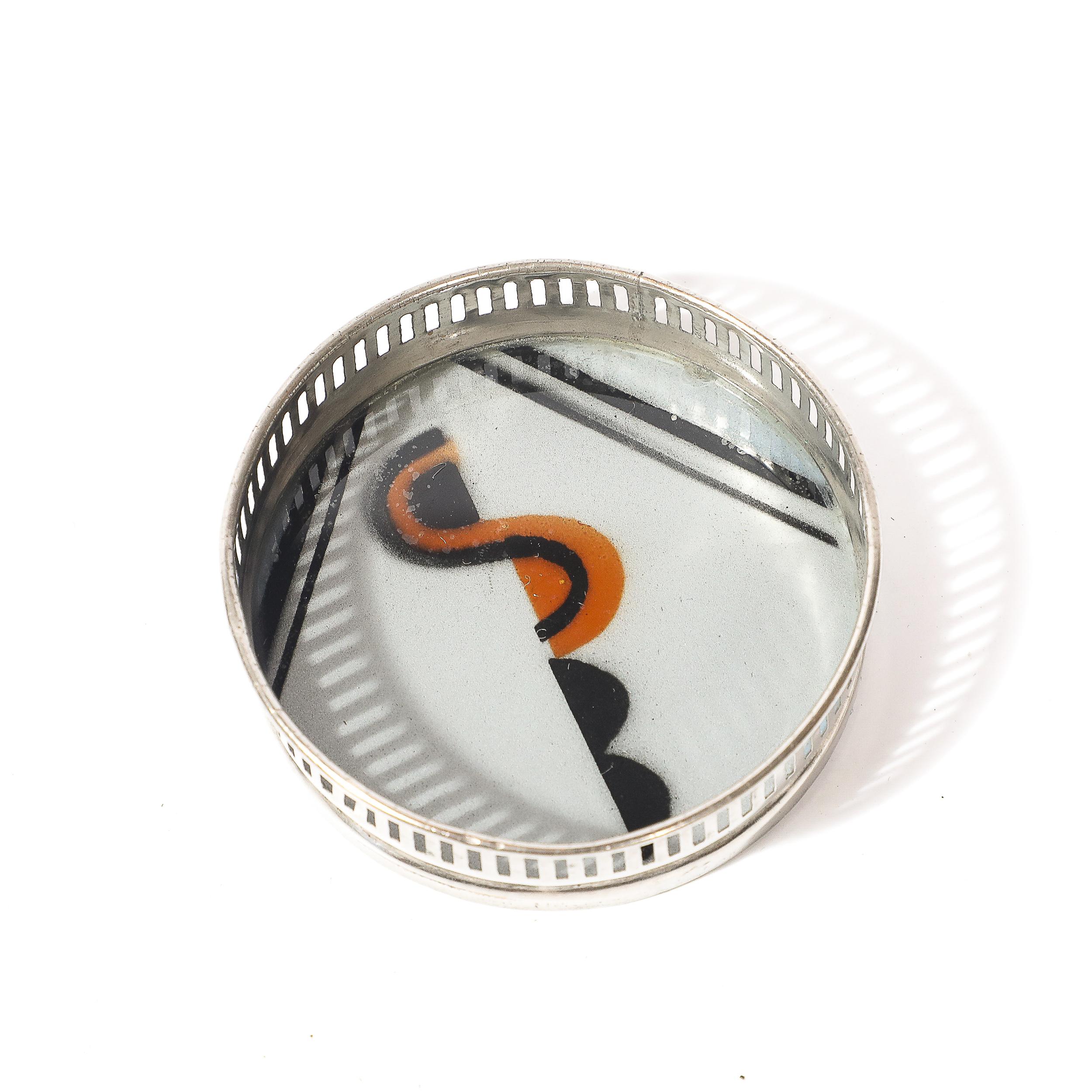 Juego de bandeja y posavasos cromados Art Decó Jazz Age Eglomise en venta 7