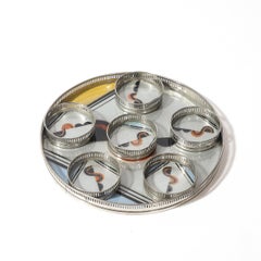 Art Deco Jazz Age Eglomise Chrome Tray & Coaster Set