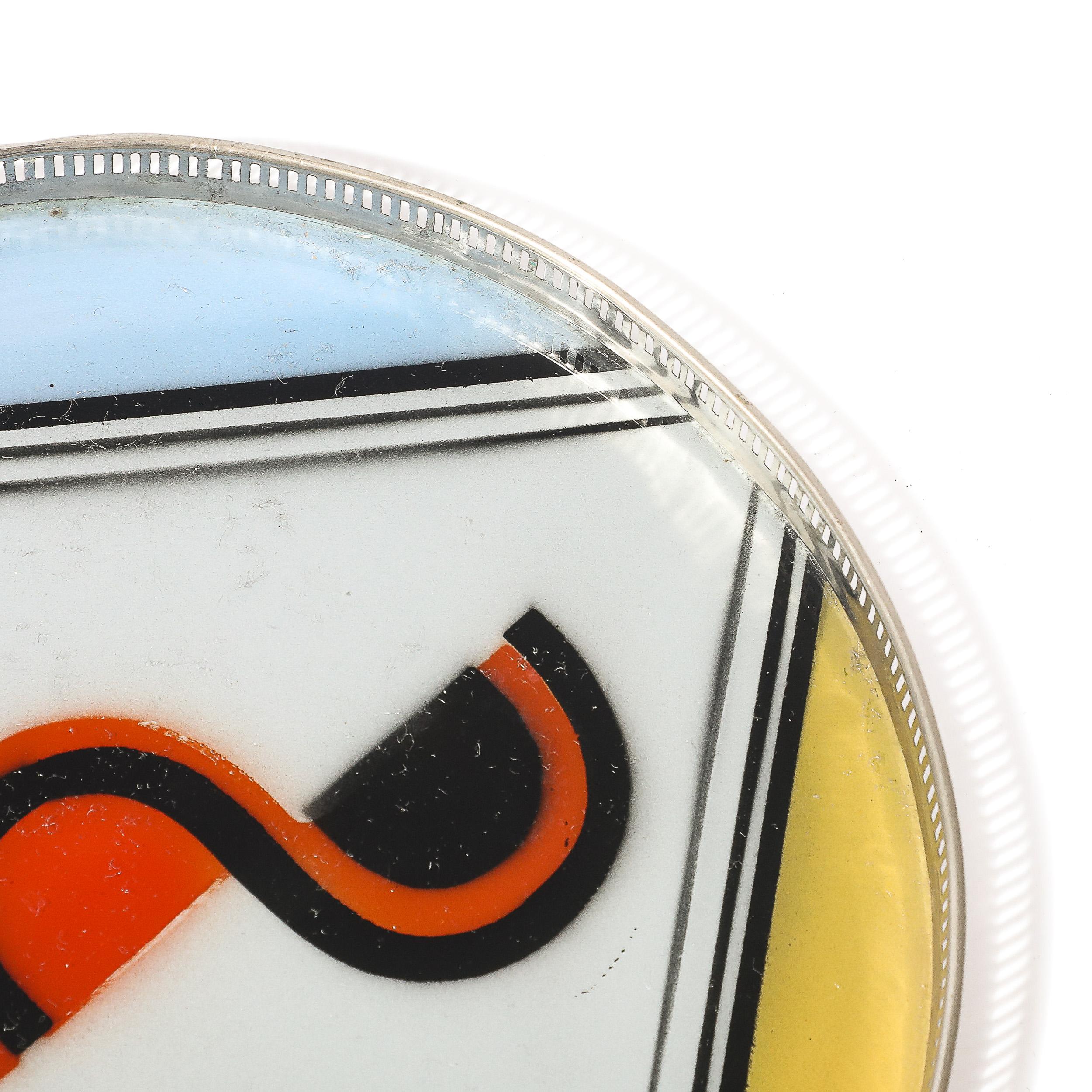 Juego de bandeja y posavasos cromados Art Decó Jazz Age Eglomise Vidrio en venta