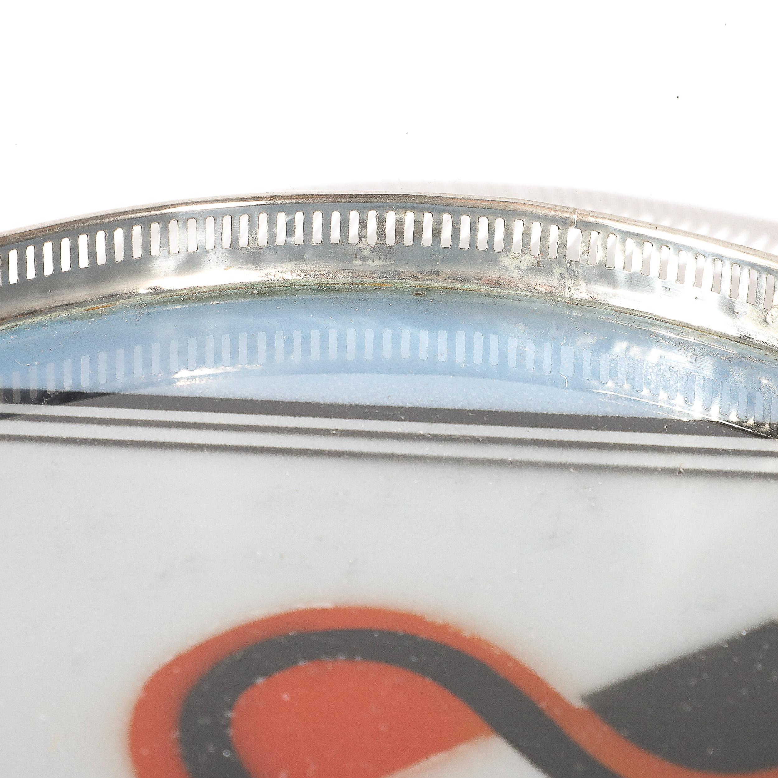 Juego de bandeja y posavasos cromados Art Decó Jazz Age Eglomise en venta 2