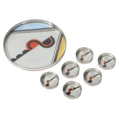 Art Deco Jazz Age Eglomise Chrome Tray & Coaster Set