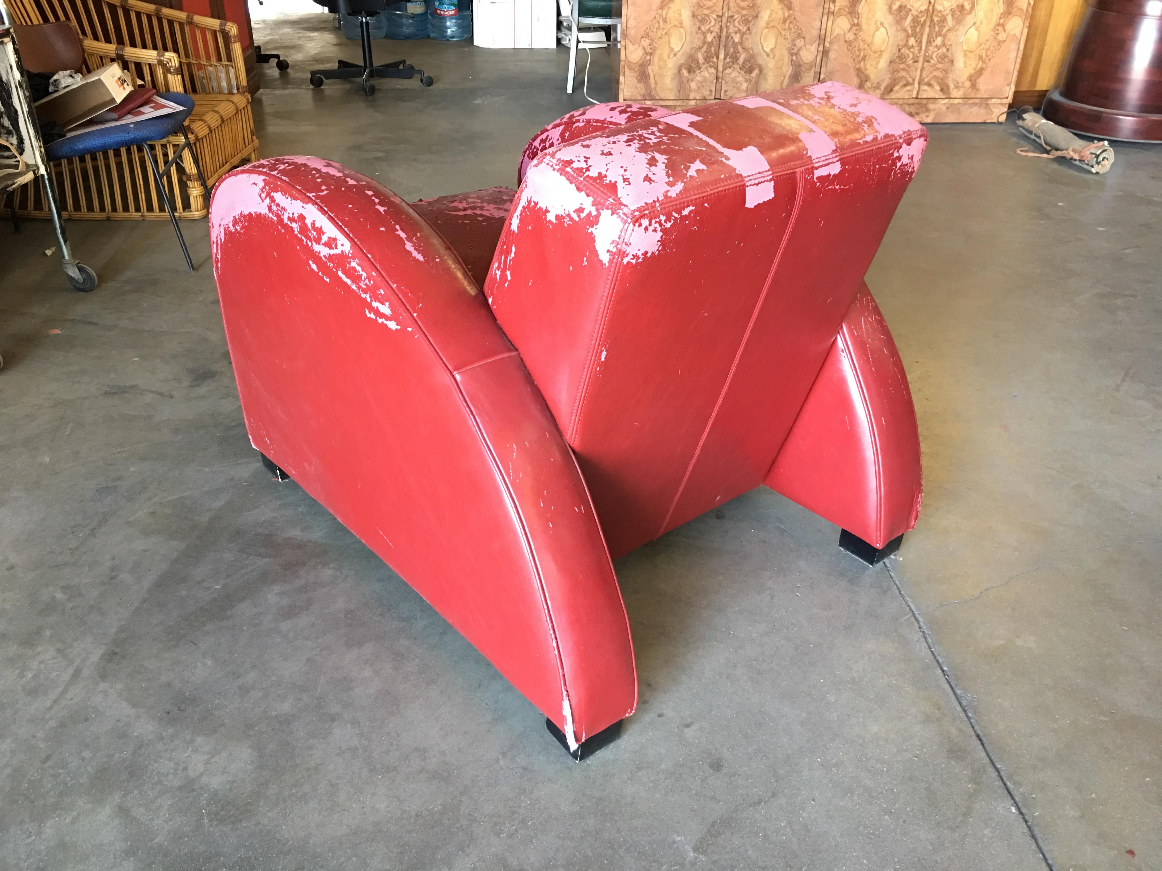 Art Deco Jazz Club Lounge Chair with Streamline Speed Arms, Pair In Good Condition For Sale In Van Nuys, CA