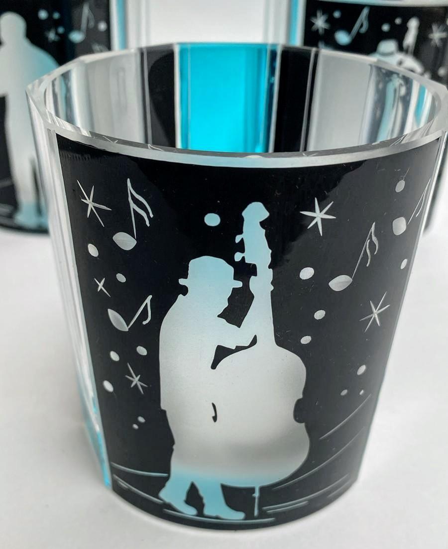 Glas-Dekanter-Set „Jazz Man“ aus dem Art déco-Stil mit 6 passenden Gläsern, um 1930 im Angebot 7