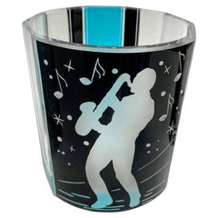 Ensemble de carafes en verre Art Déco « Jazz Man » avec 6 verres assortis, vers 1930