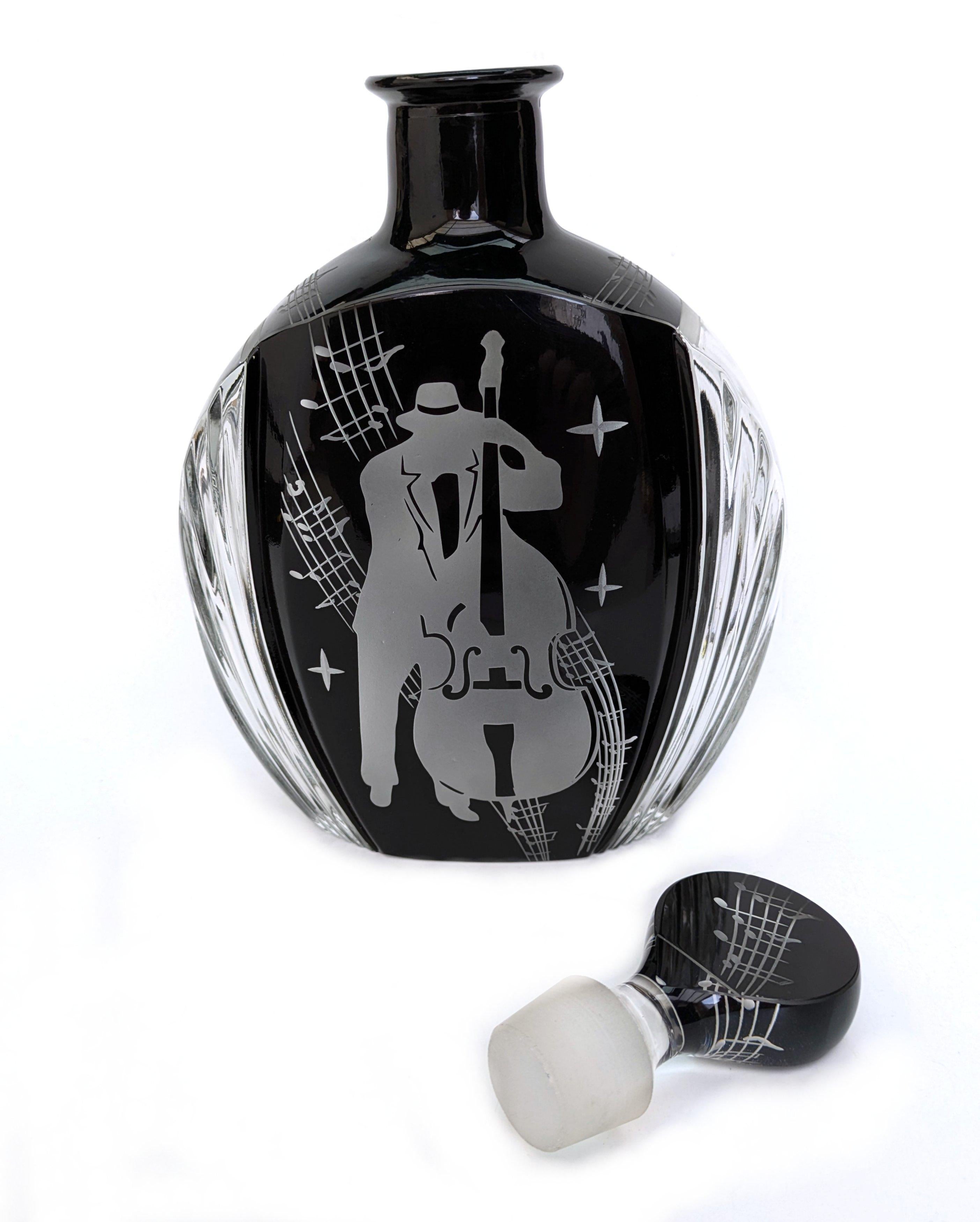 20th Century Art Deco 'Jazz Man' Glass Decanter Set with 6 Matching Glasses, c1930 For Sale