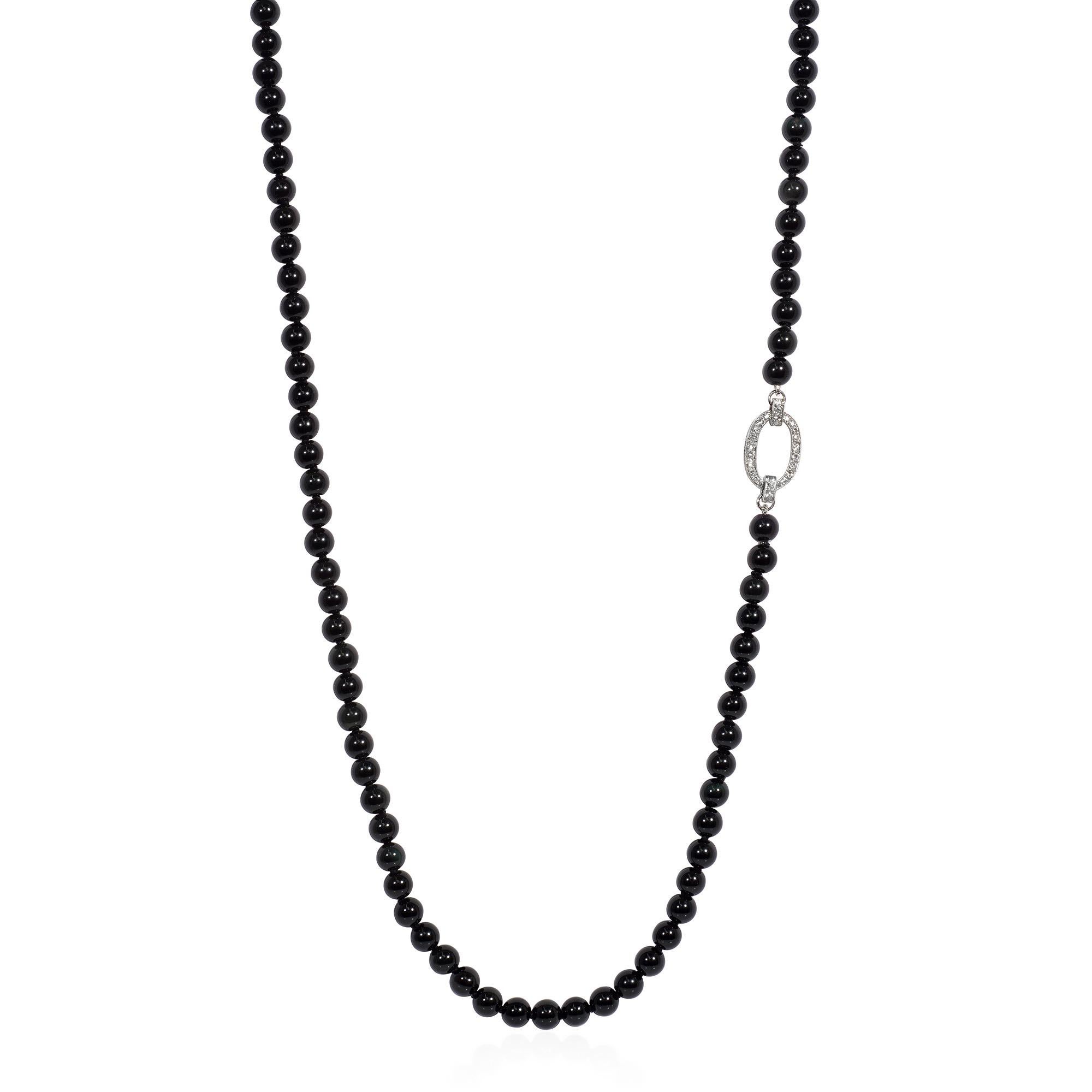 Art Déco Art Deco J.E. Collana di diamanti e perline di ossidiana convertibile Caldwell in vendita