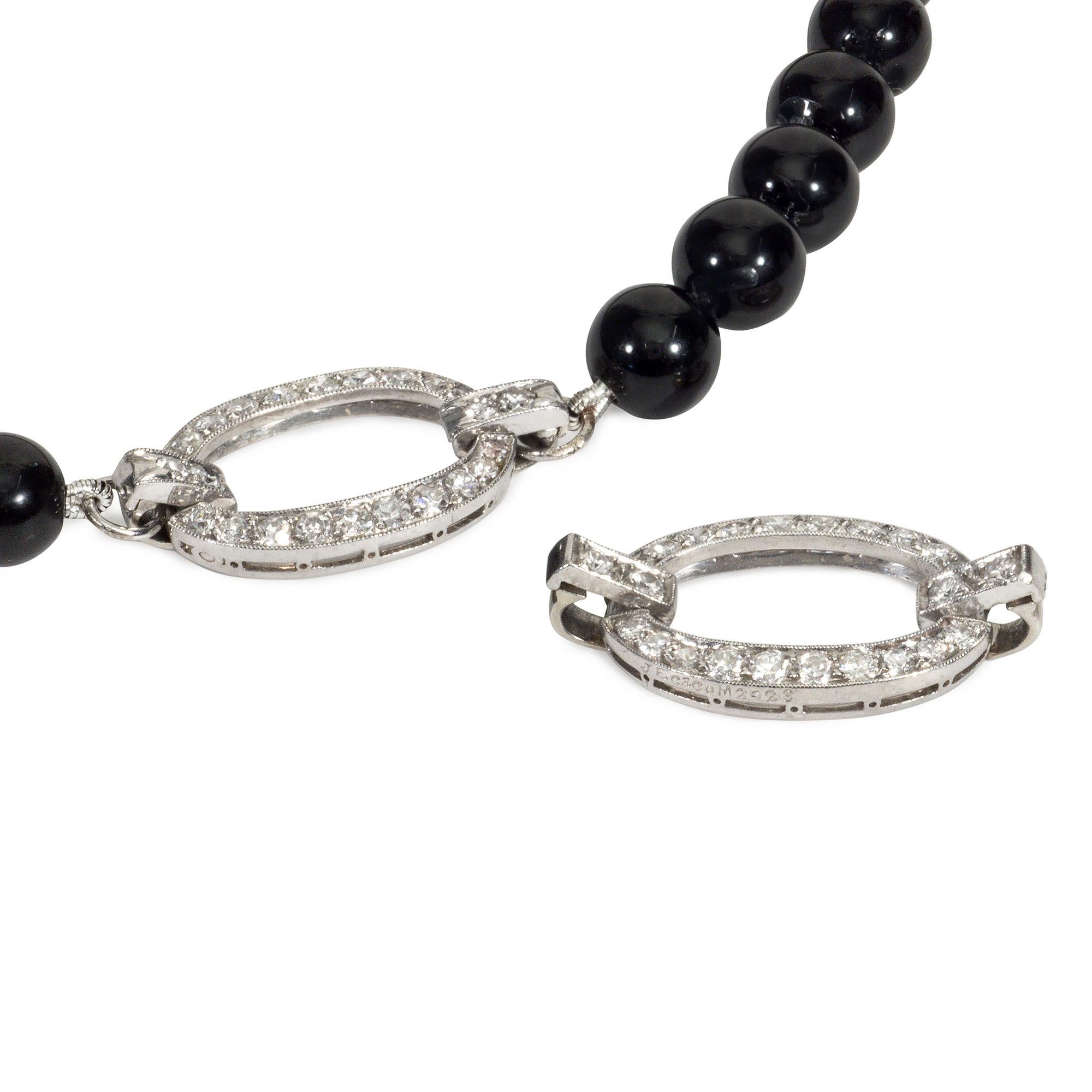 Art Deco J.E. Collana di diamanti e perline di ossidiana convertibile Caldwell In condizioni buone in vendita a New York, NY