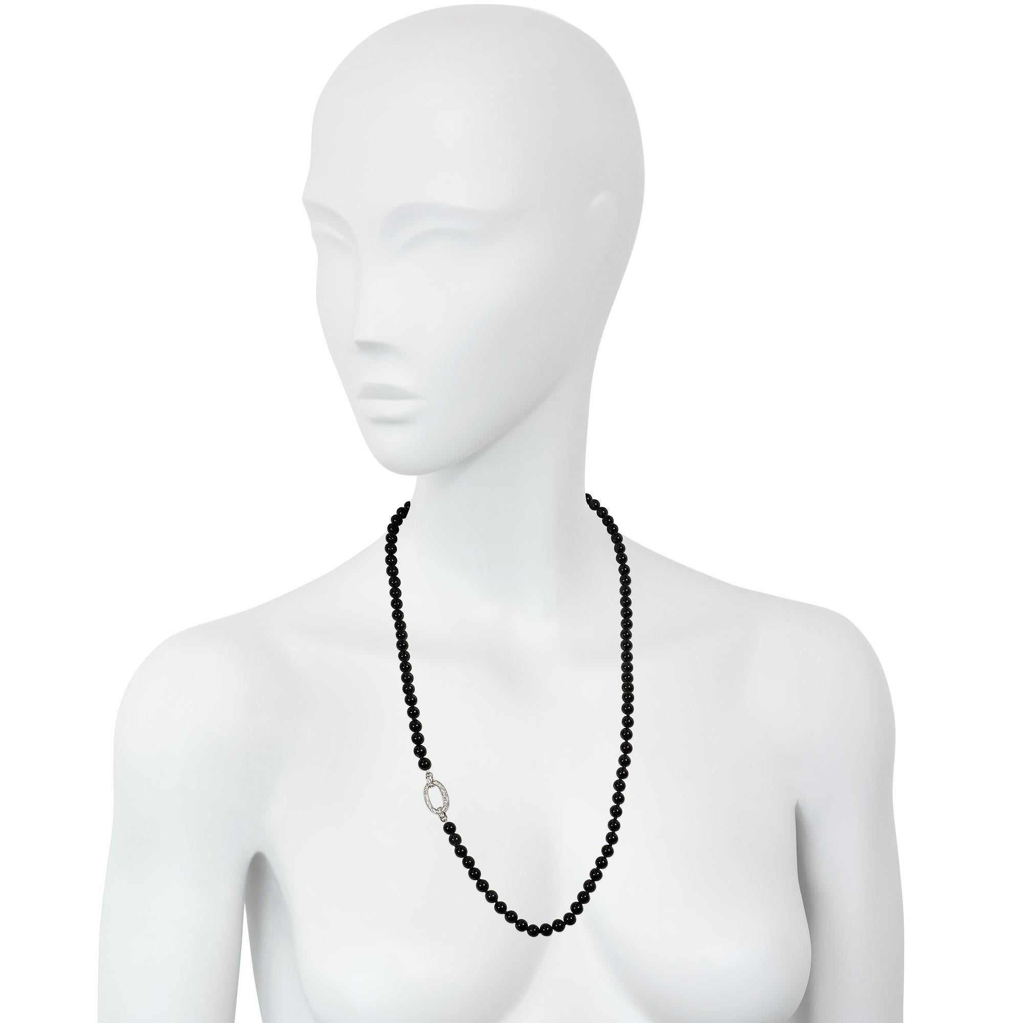 da uomo o donna Art Deco J.E. Collana di diamanti e perline di ossidiana convertibile Caldwell in vendita