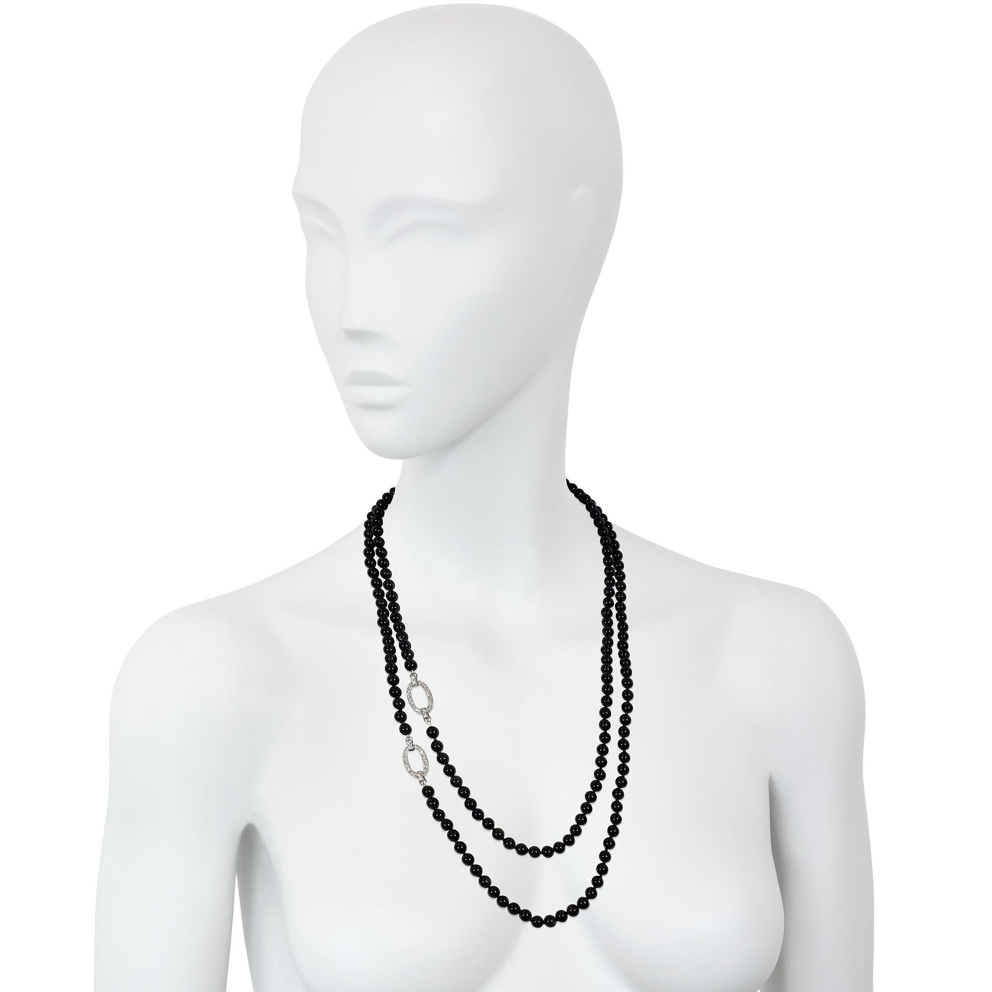 Art Deco J.E. Collana di diamanti e perline di ossidiana convertibile Caldwell in vendita 1