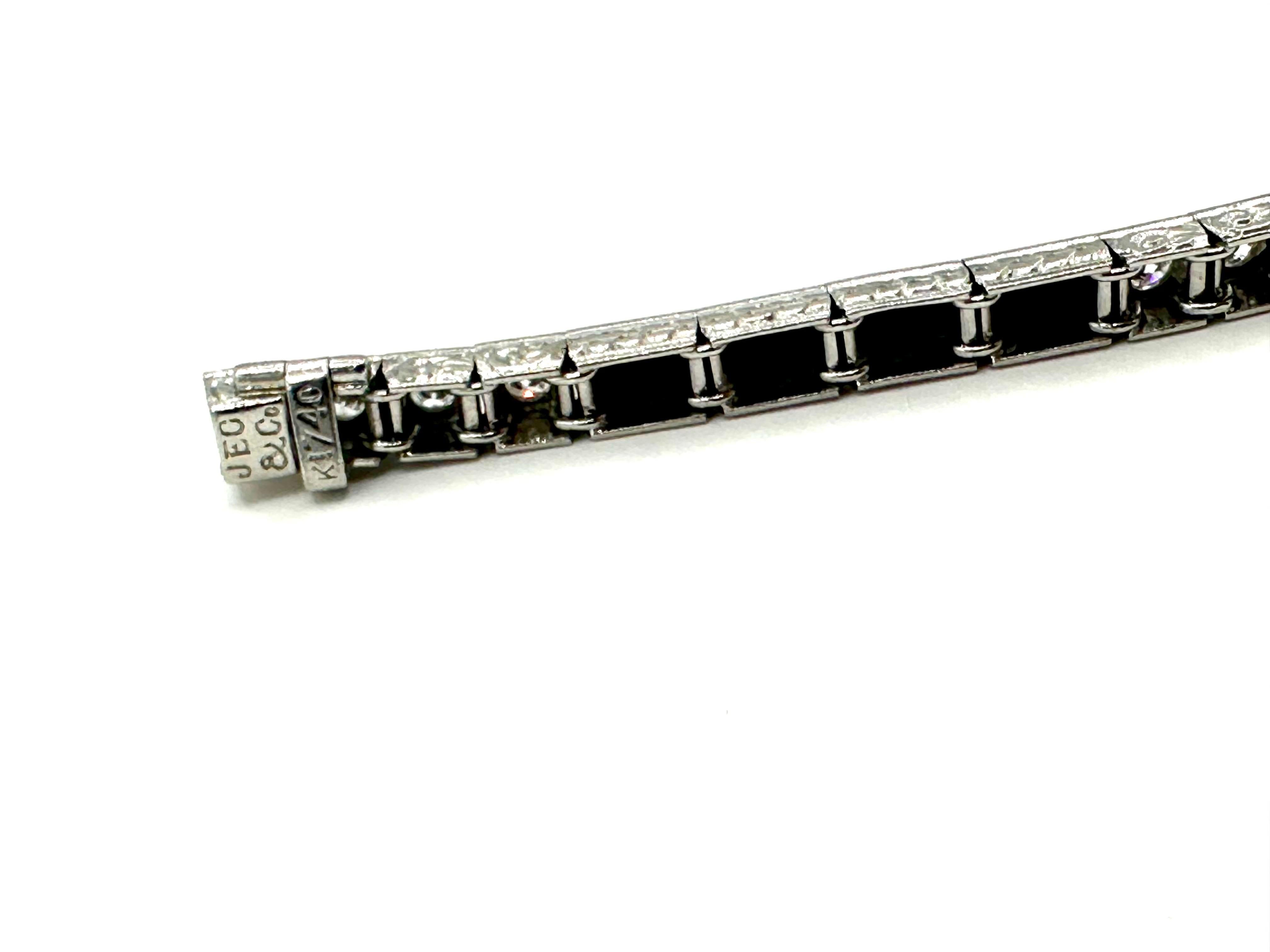 Art Deco J.E. Caldwell Diamond and Onyx Platinum Line Bracelet  In Excellent Condition For Sale In Chevy Chase, MD