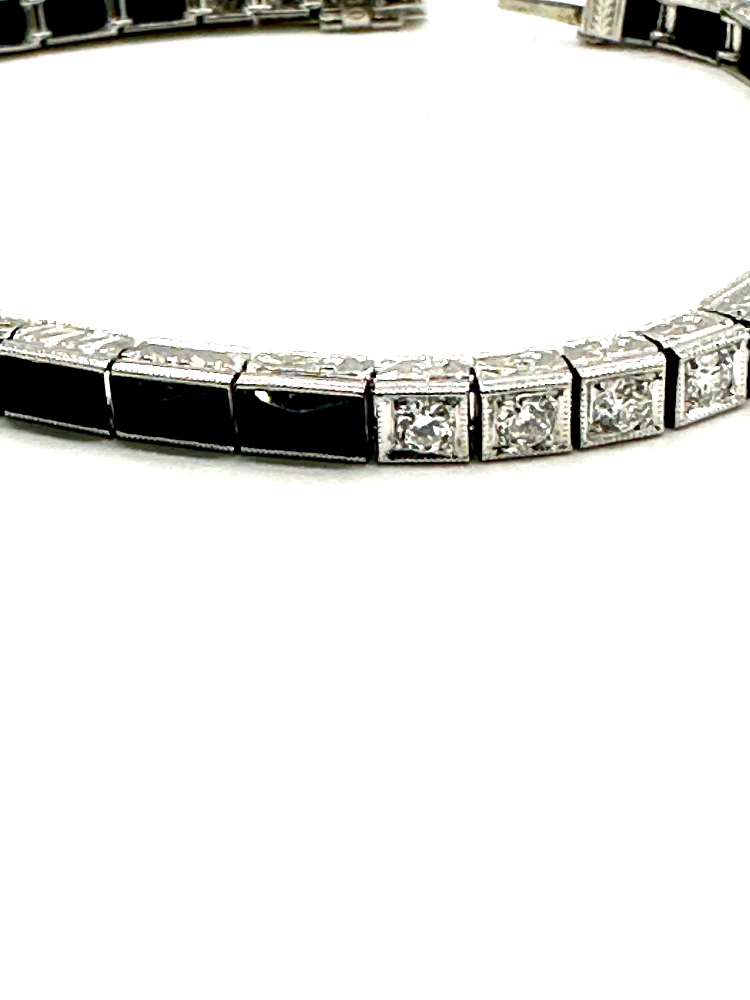 Art Déco J.E. Caldwell Armband aus Platin mit Diamanten und Onyx in Platin für Damen oder Herren