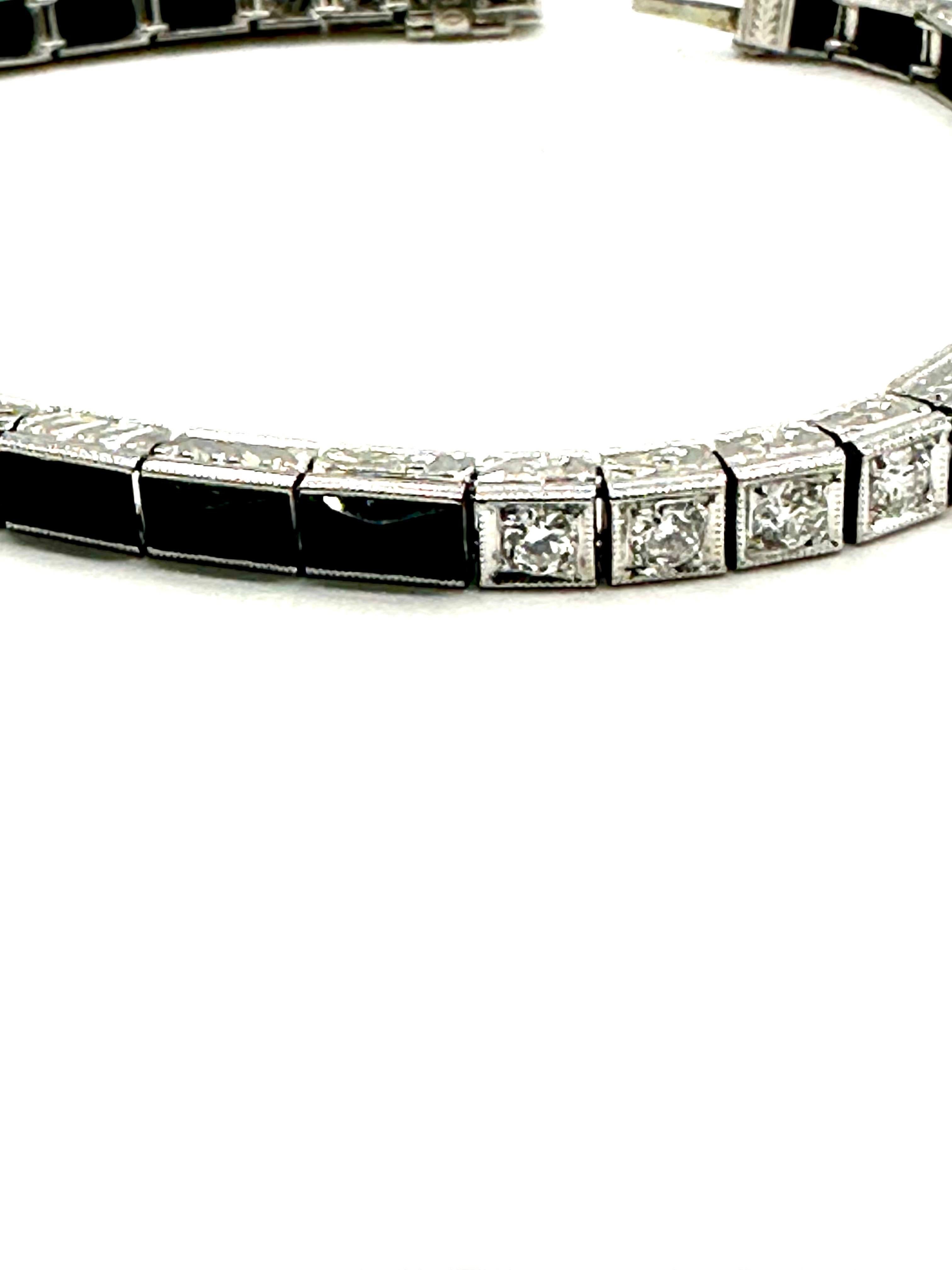 Art Deco J.E. Caldwell Diamond and Onyx Platinum Line Bracelet  For Sale 1