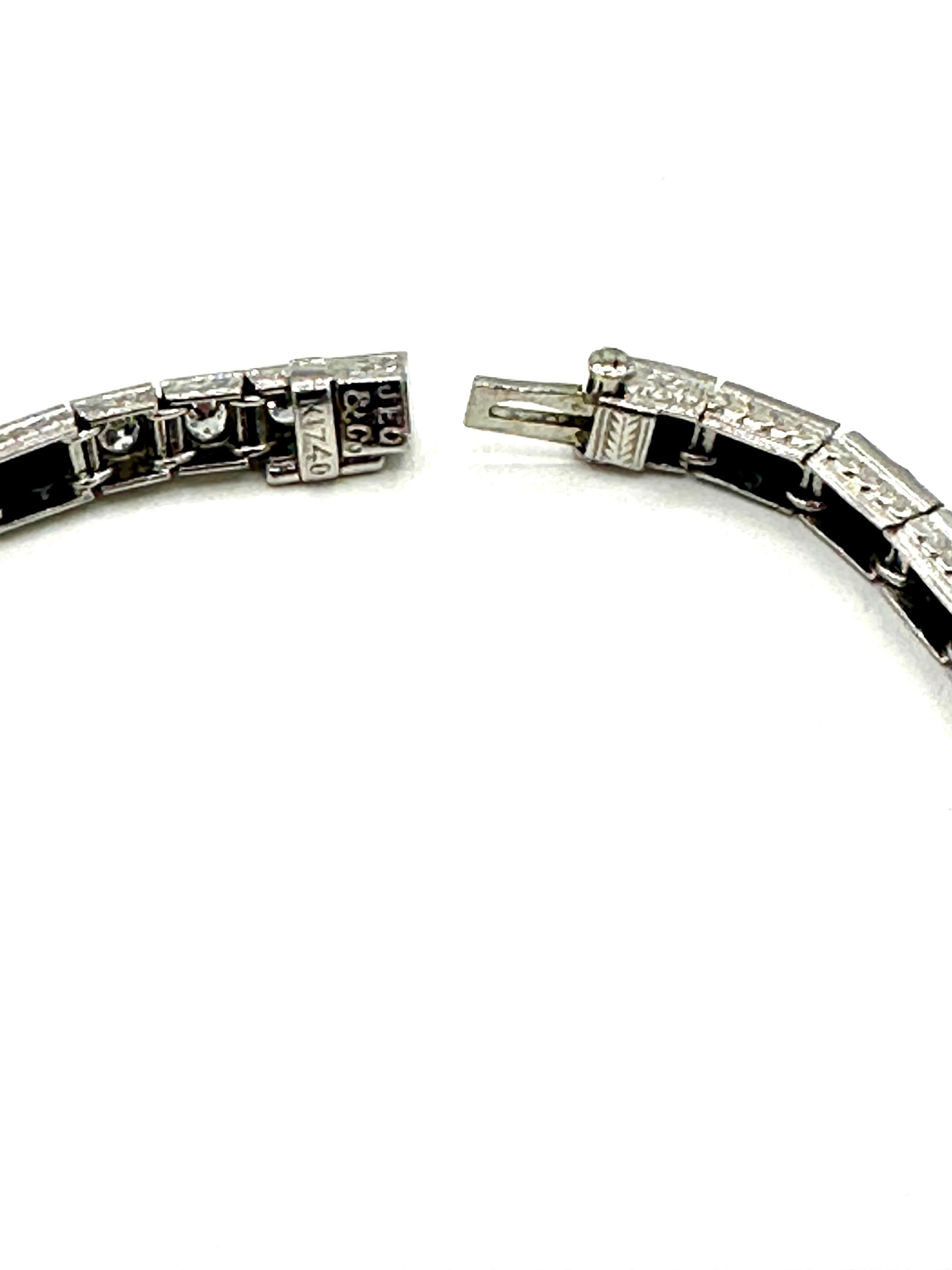 Art Deco J.E. Caldwell Diamond and Onyx Platinum Line Bracelet  For Sale 2