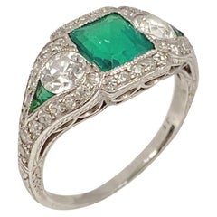 Antique Art Deco J.E. Caldwell Oscar Heyman Emerald Diamond Platinum Ring