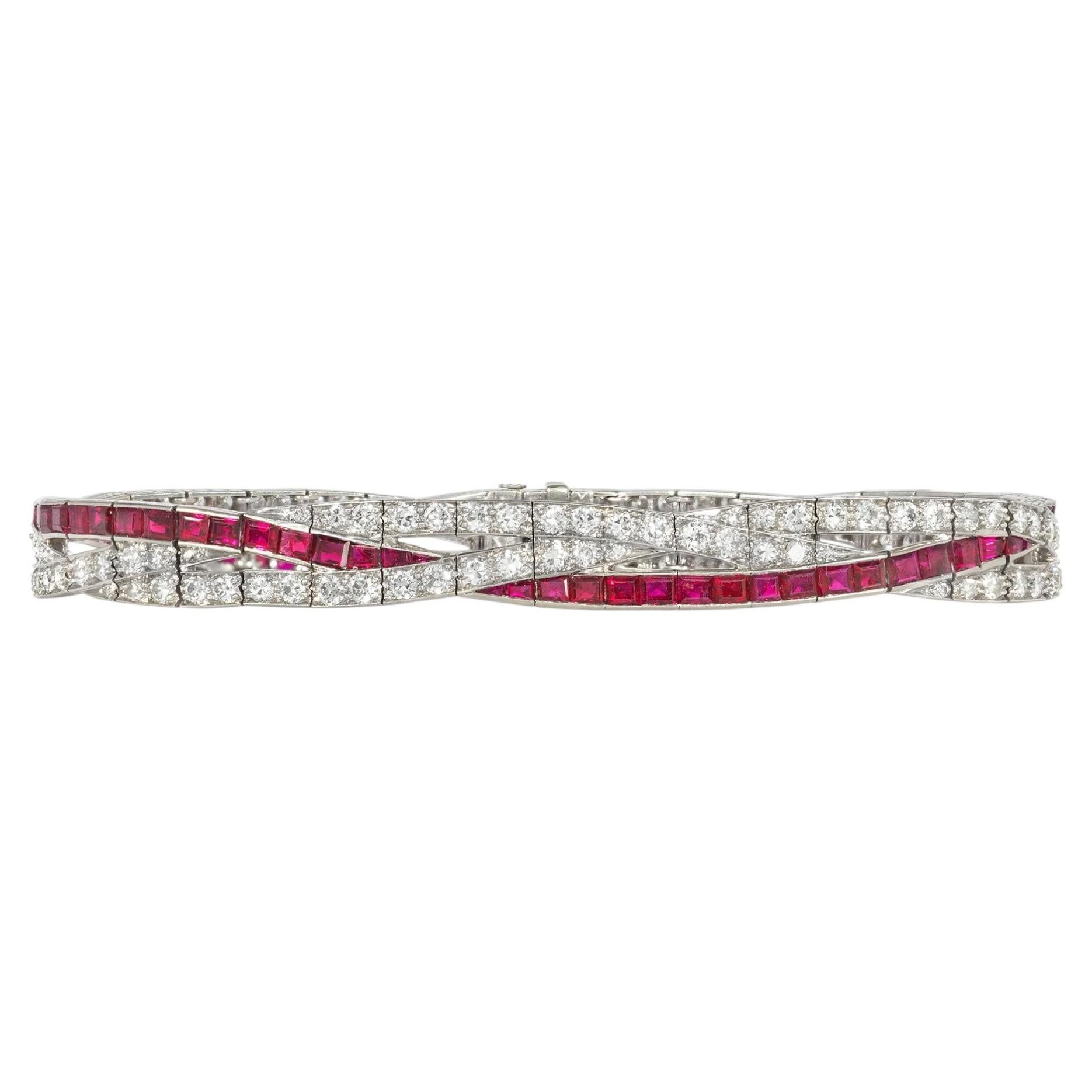 Art déco J.E. Bracelet Caldwell en rubis et diamants