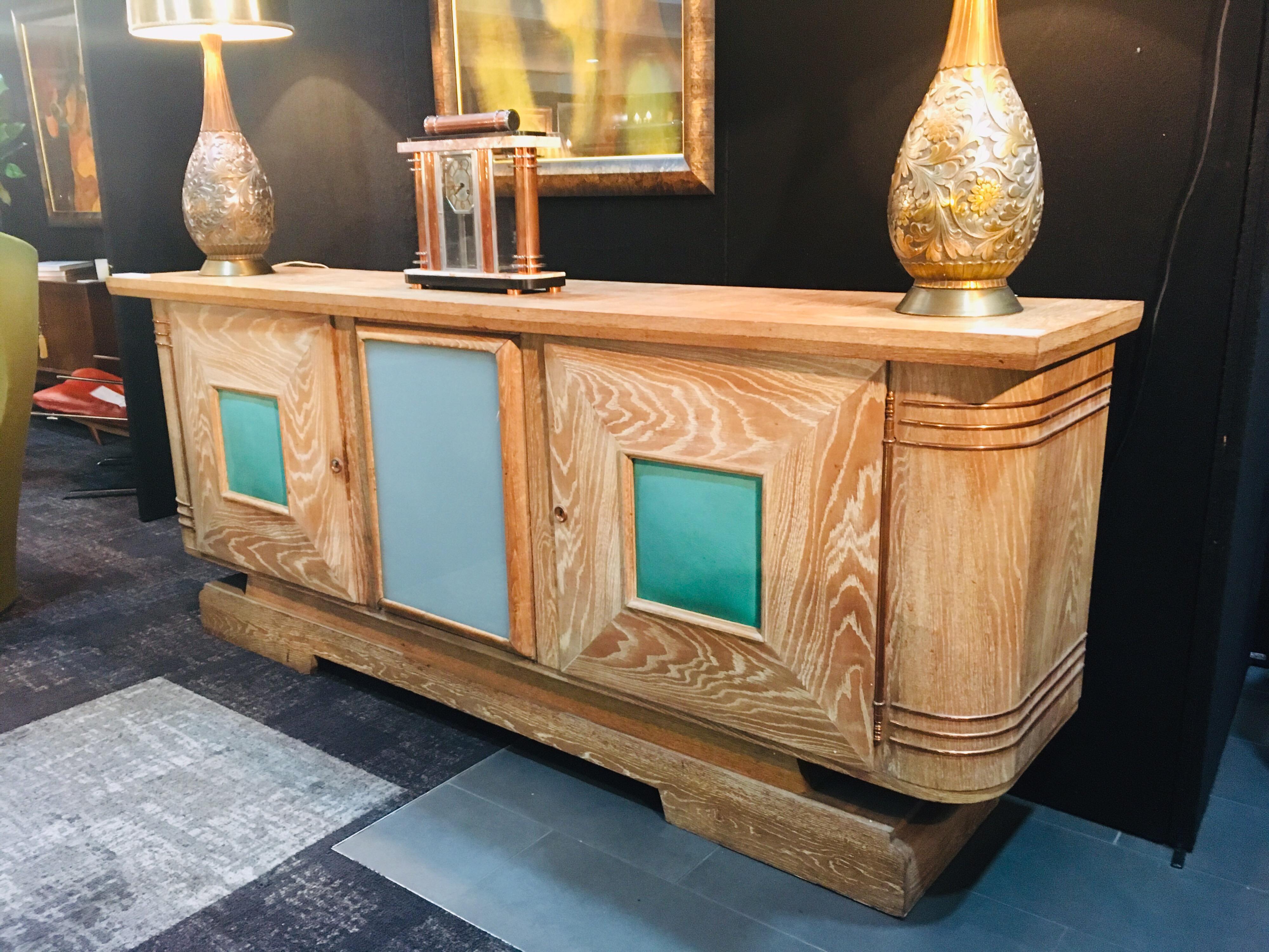 French Art Deco Jean-Charles Moreux Cerused Oak Sideboard, France, circa 1940s For Sale